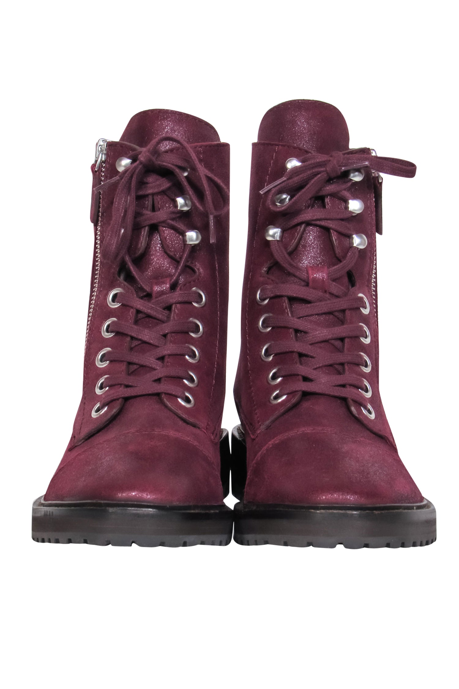 Paige Deep Purple Shiny Suede Lace-Up Combat Boots - Size 8.5 - Fashion Statement for Fall/Winter
