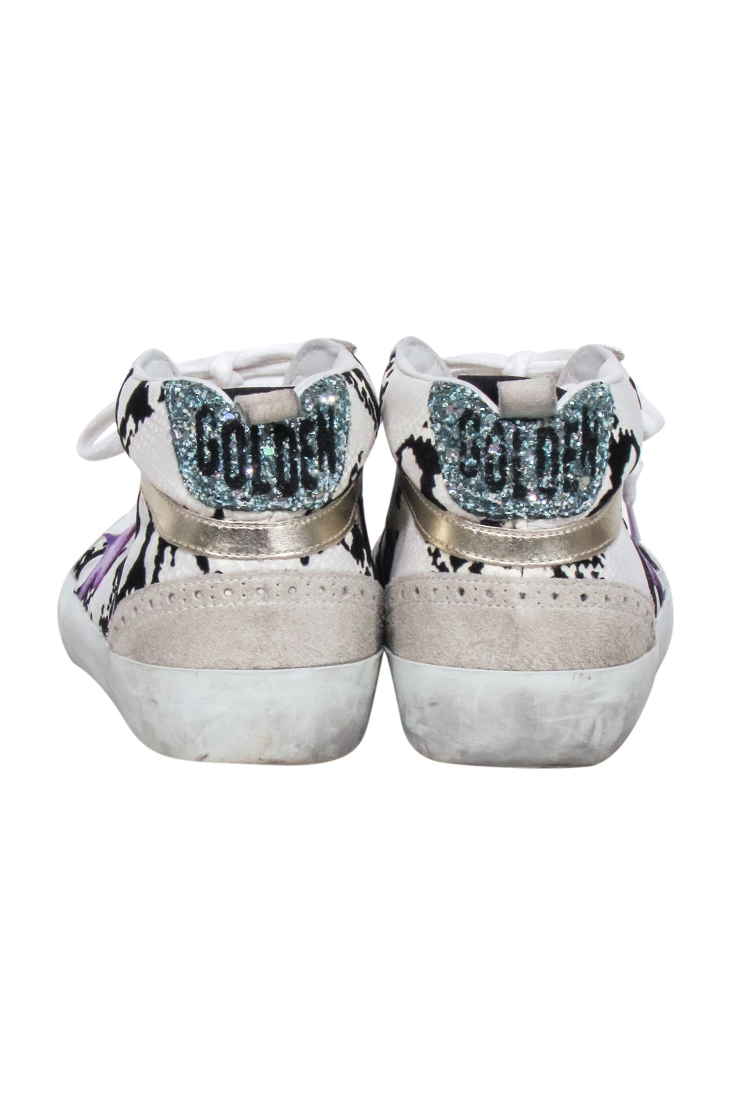 Golden Goose - Stunning White & Black Python Print High Tops with Purple Star, Size 8