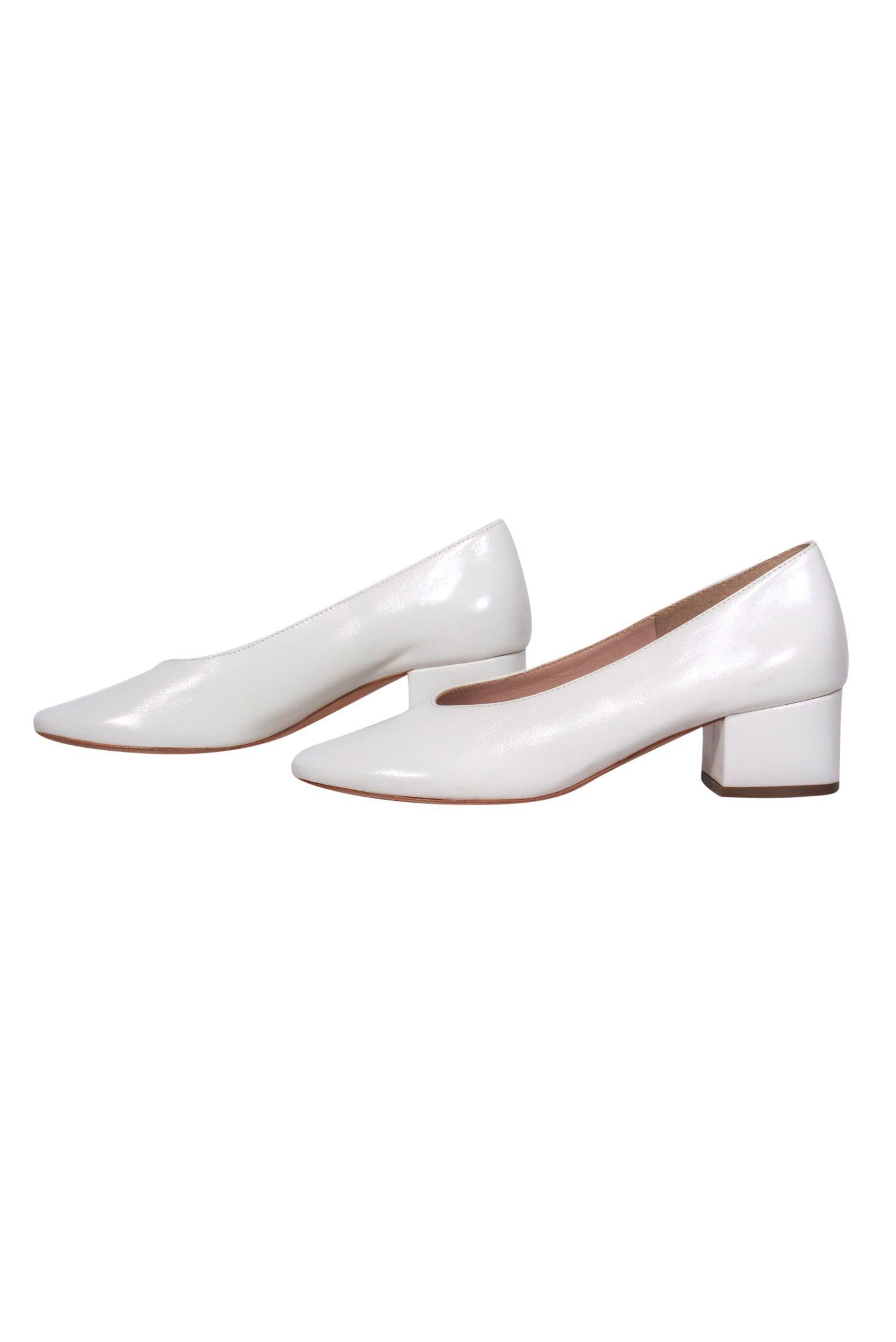 Loeffler Randall - Stunning White Glossy Leather Block Heels in Size 7.5