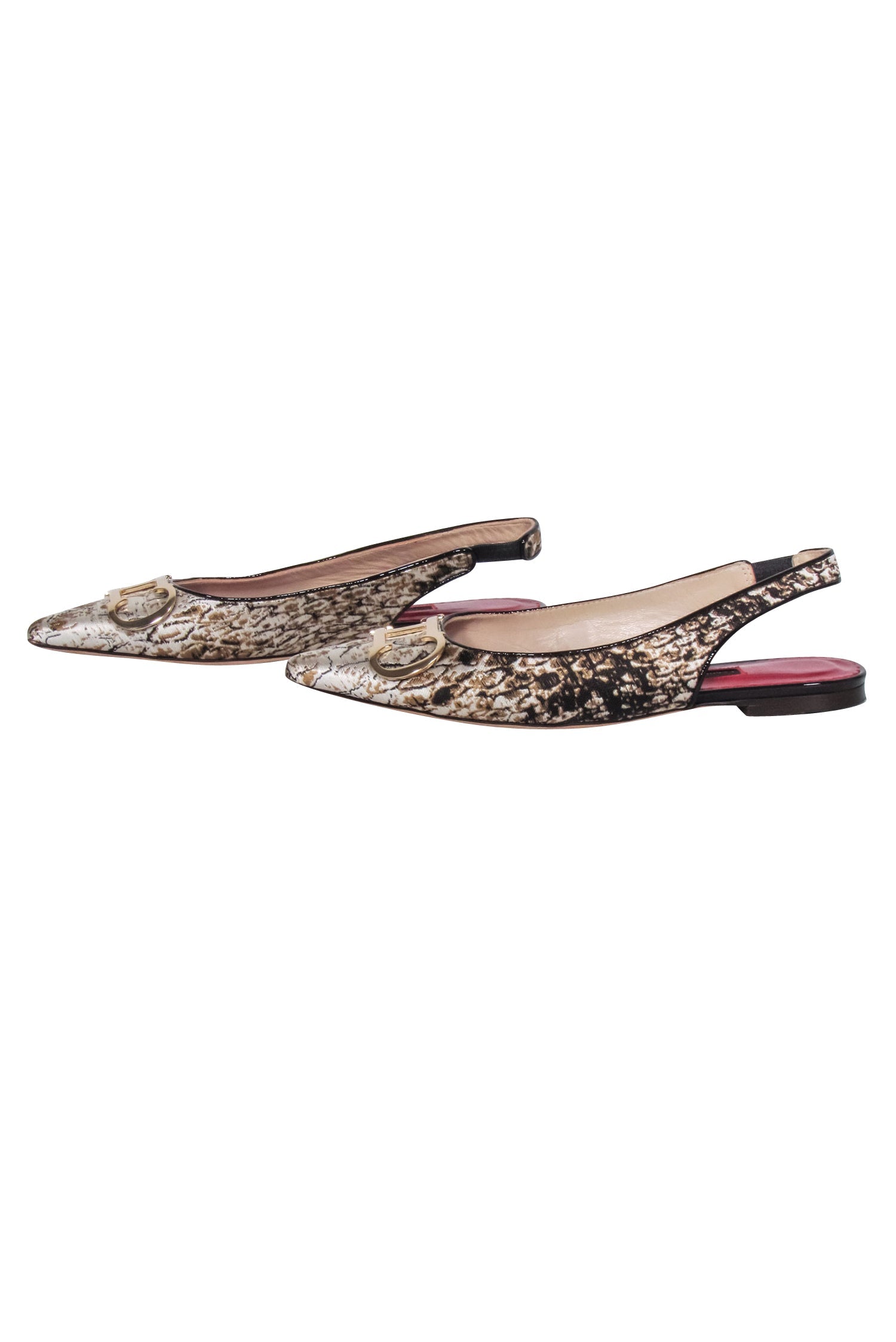 Carolina Herrera - Stunning Beige Brocade Print Sling-Back Flats in Size 7