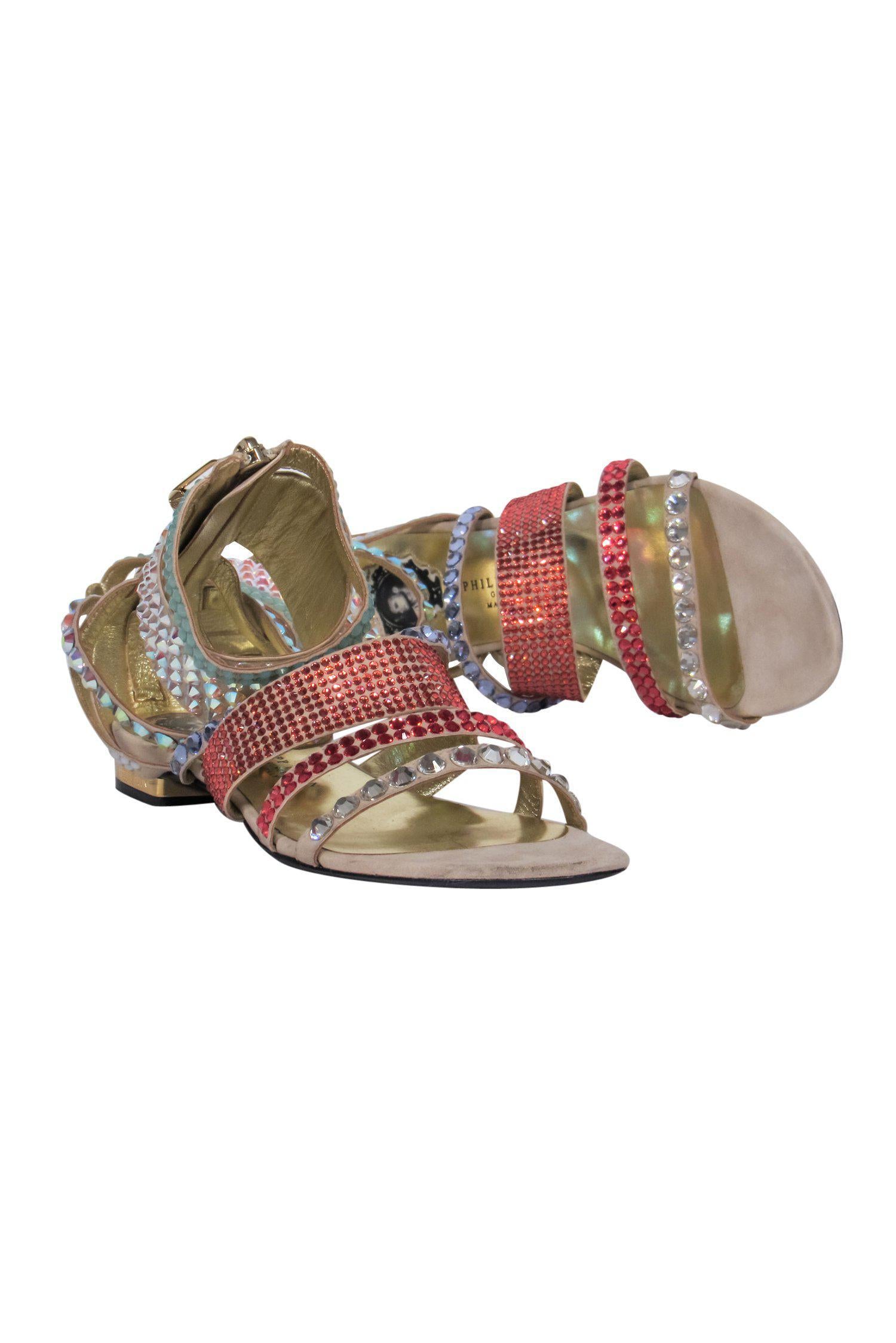 Philipp Plein Rhinestone Cage Gladiator Sandals - Size 7