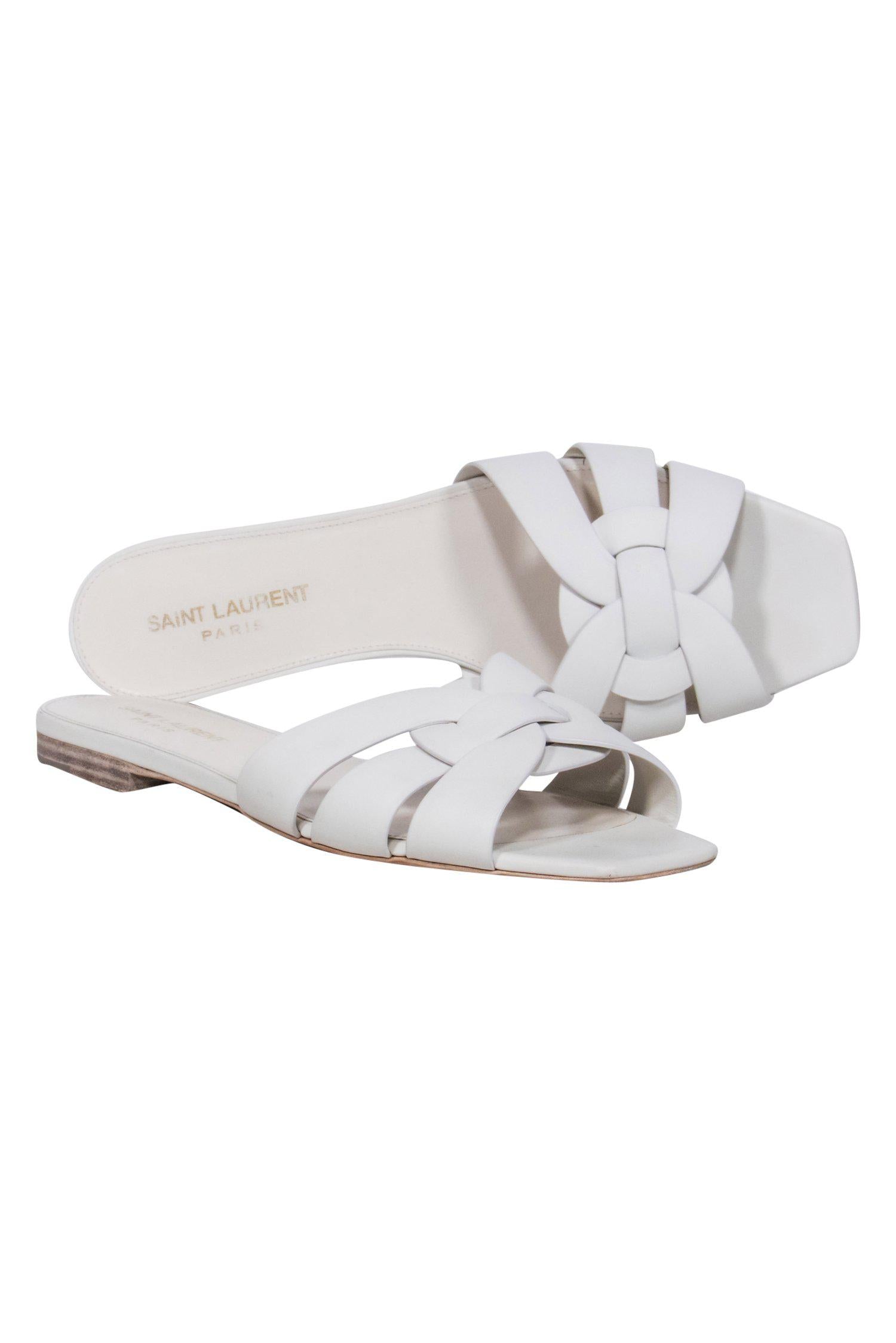 Saint Laurent Ivory Woven Leather Slide Sandals - Size 9 for Effortless Summer Style