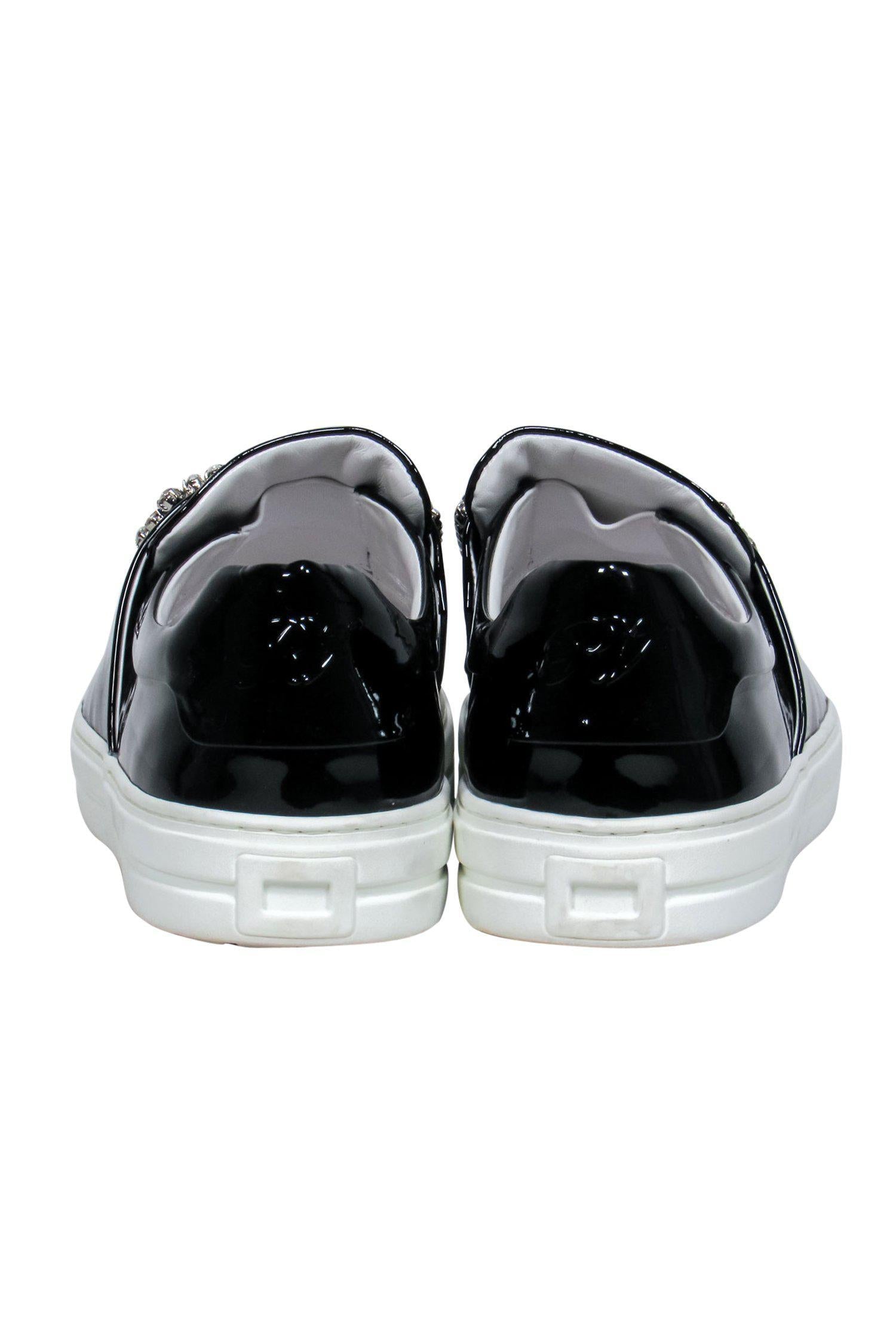Roger Vivier - Stunning Black Patent Leather Platform Sneakers with Jeweled Button Design, Size 8.5