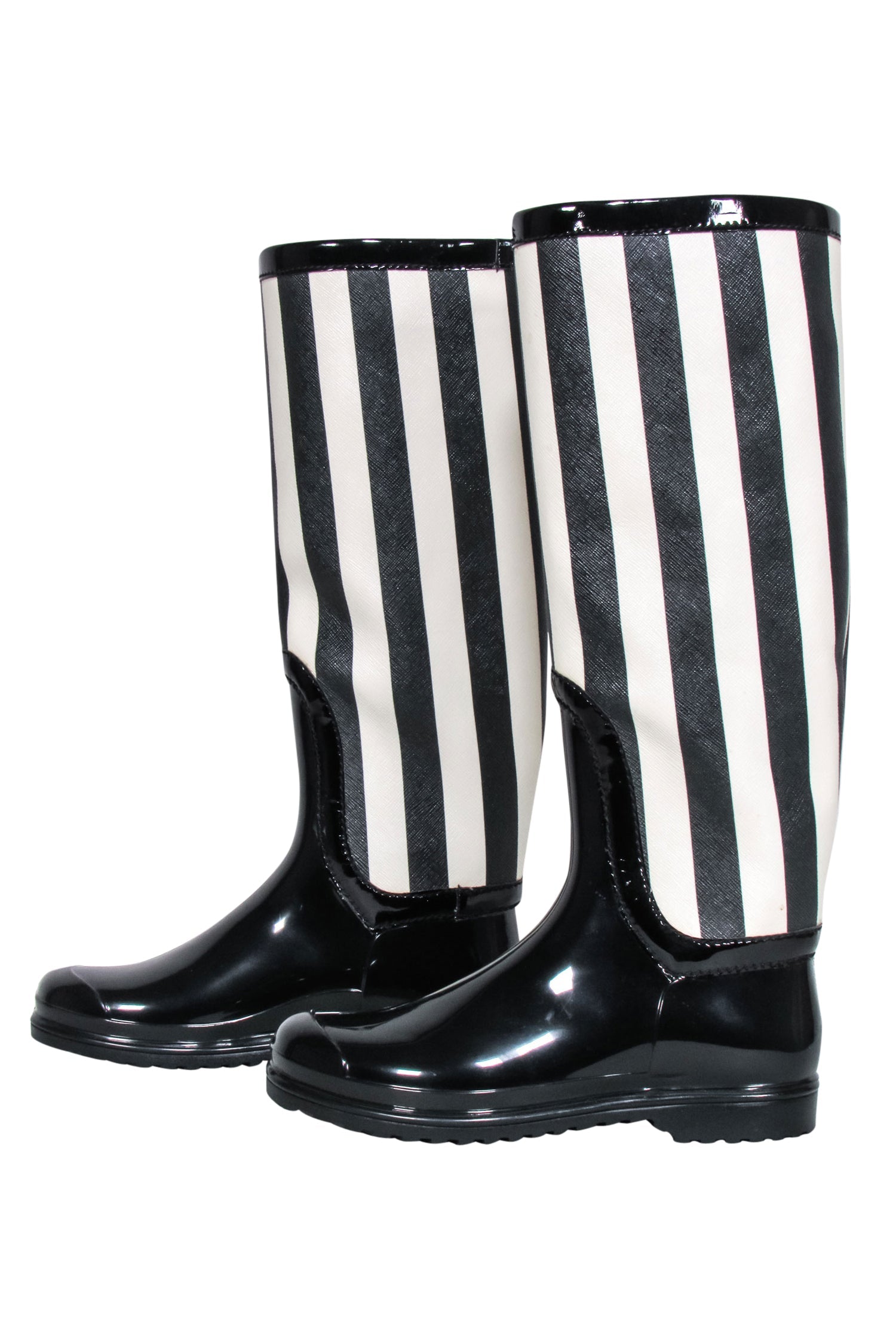 Dolce & Gabbana's Stylish Black & Cream Striped Rain Boots - Size 8