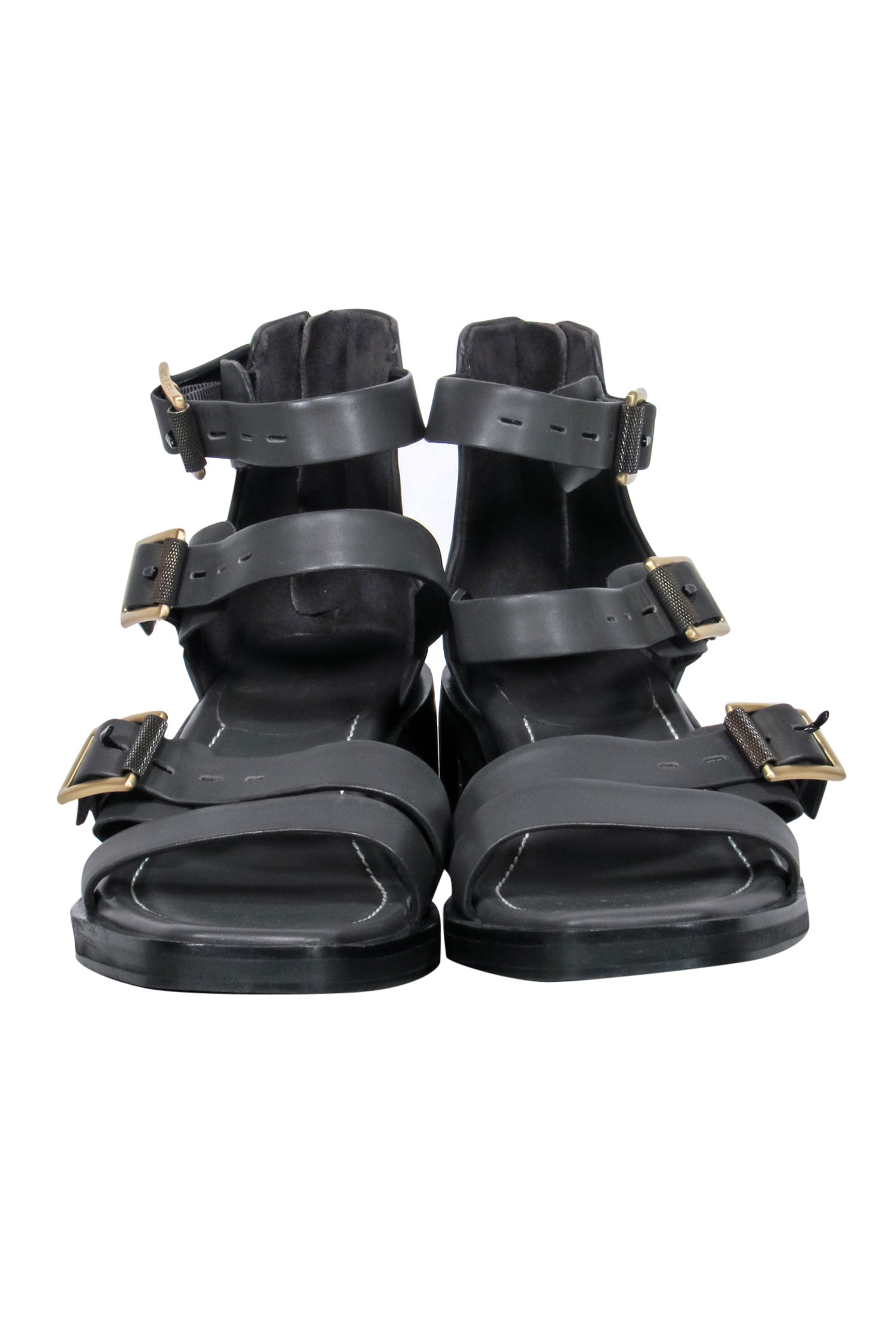 Rag & Bone Dark Grey Leather Buckled Heeled Sandals - Size 10