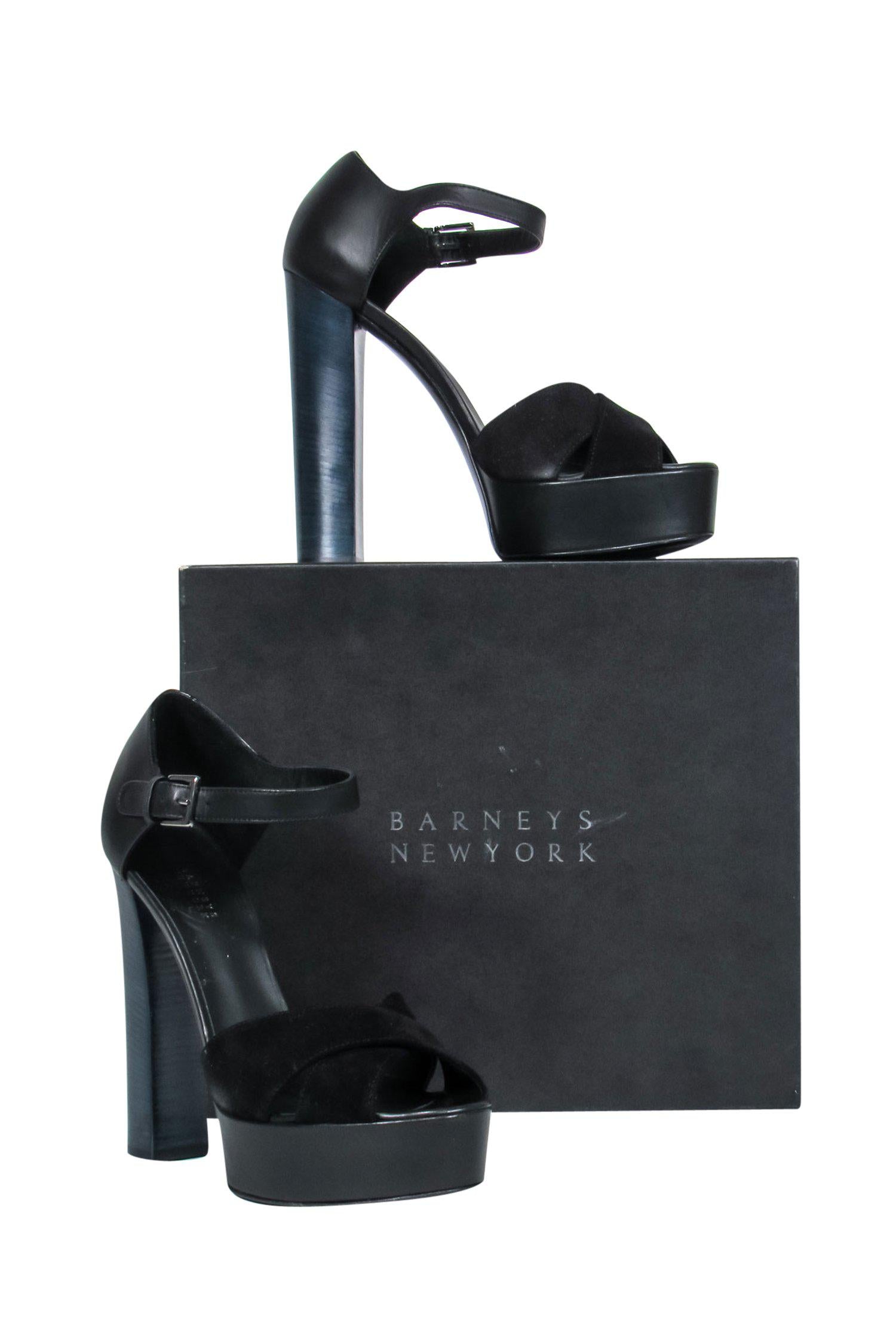 Barney's New York - Stunning Black Suede Strappy Platform Pumps, Size 9