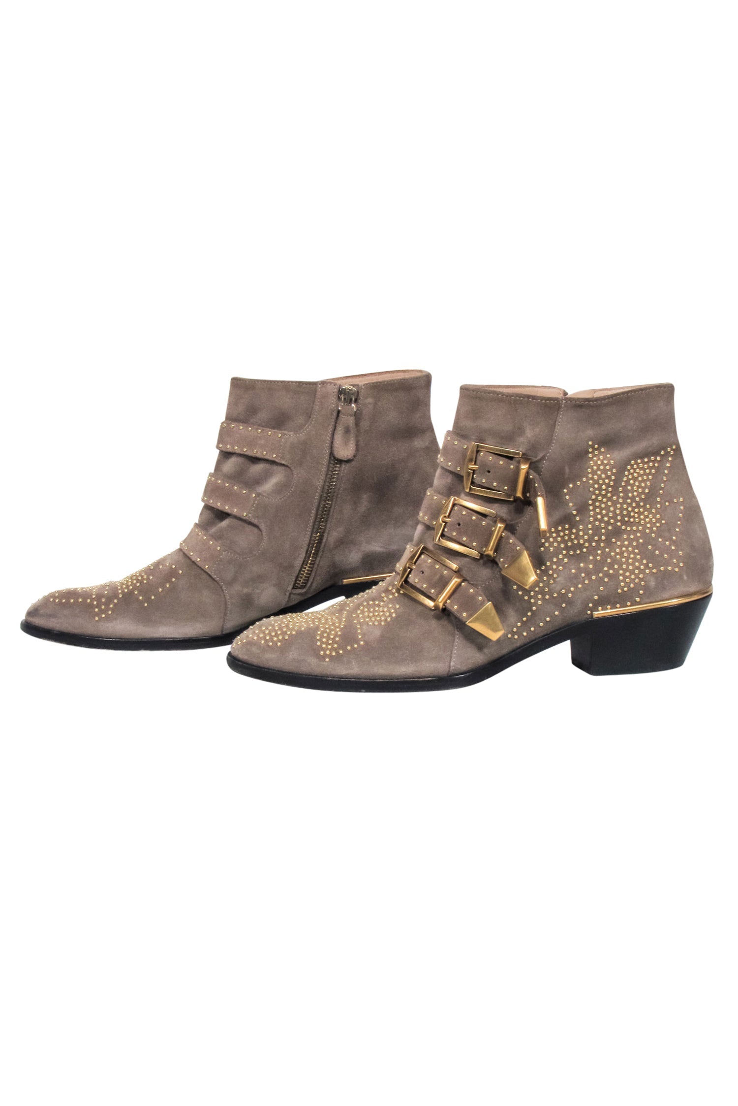 Chloe Taupe Suede Studded Ankle Boots - Size 8.5: Fashion Forward!