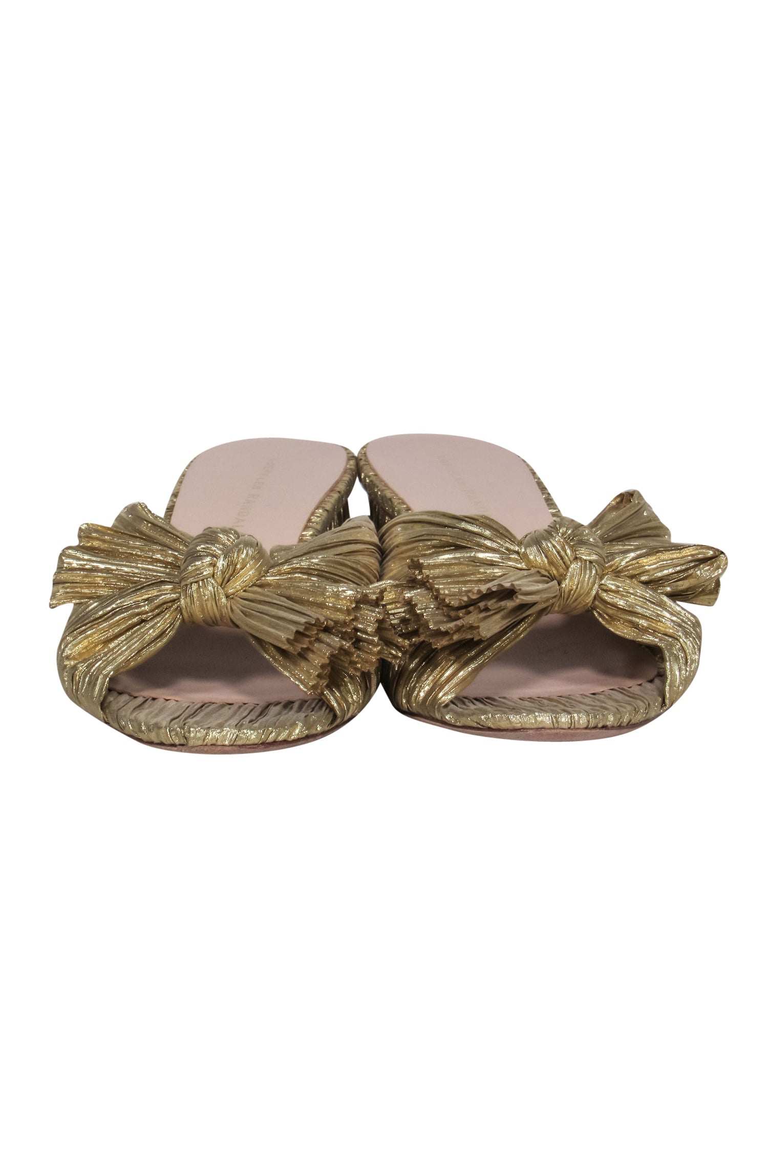 Loeffler Randall Gold Crinkle Knotted Block Heel Mules - Size 9