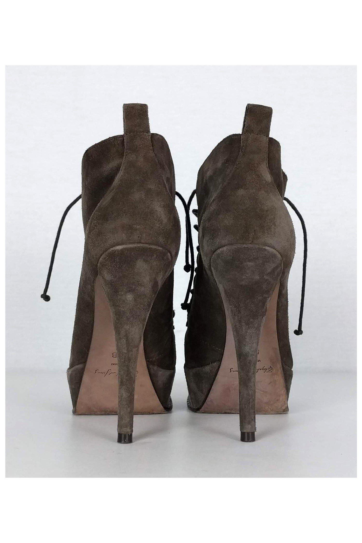 Elizabeth & James Taupe Suede Lace - Up Booties: Size 5.5 Fashion Statement