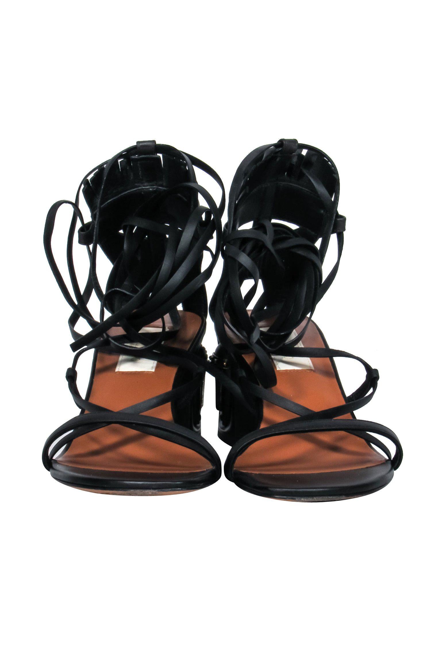 Valentino's Tribal-Inspired Black Leather Lace-Up Block Heel Pumps - Size 7