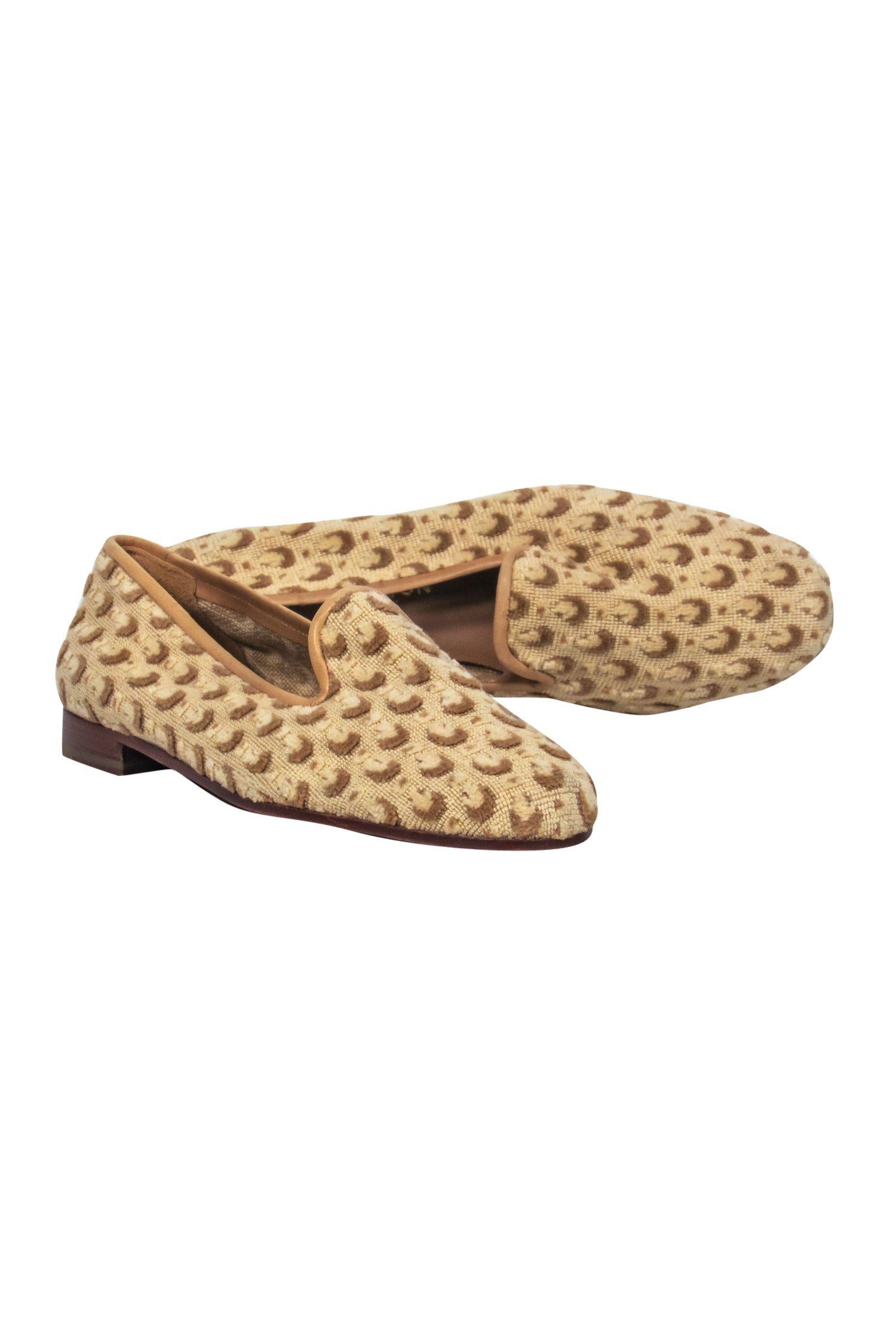 Stubbs & Wootton Beige Woven Dotted Texture Slipper Loafers - Size 7.5: Cozy Autumn Must-Haves