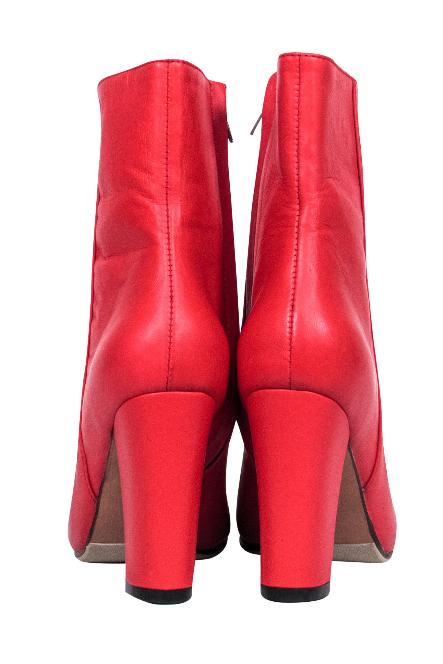 James Smith Fiery Red Leather Block Heel Booties - Size 7
