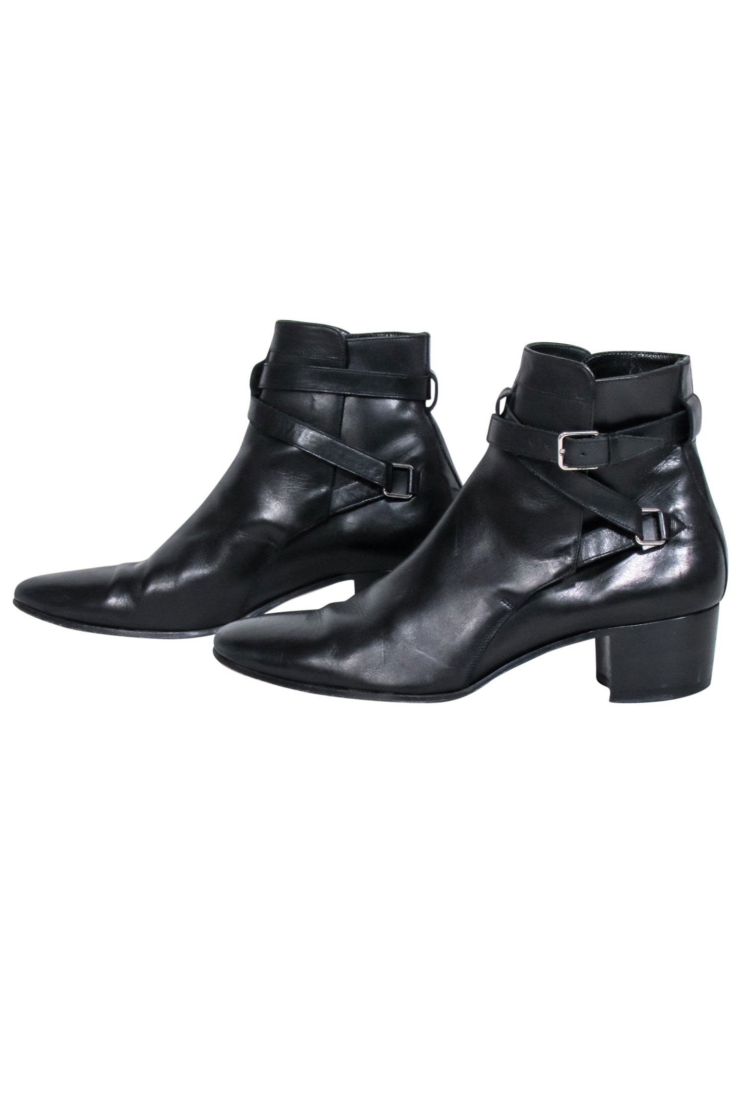 Yves Saint Laurent Black Leather Ankle Strap Boots - Size 8.5 - Chic Fall Essential
