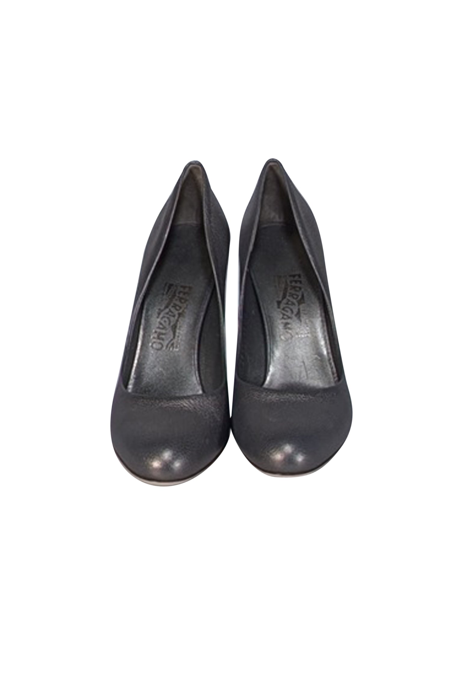 Ferragamo Pewter Leather Rounded Toe Pumps - Size 8.5: A Must-Have for Stylish Professionals