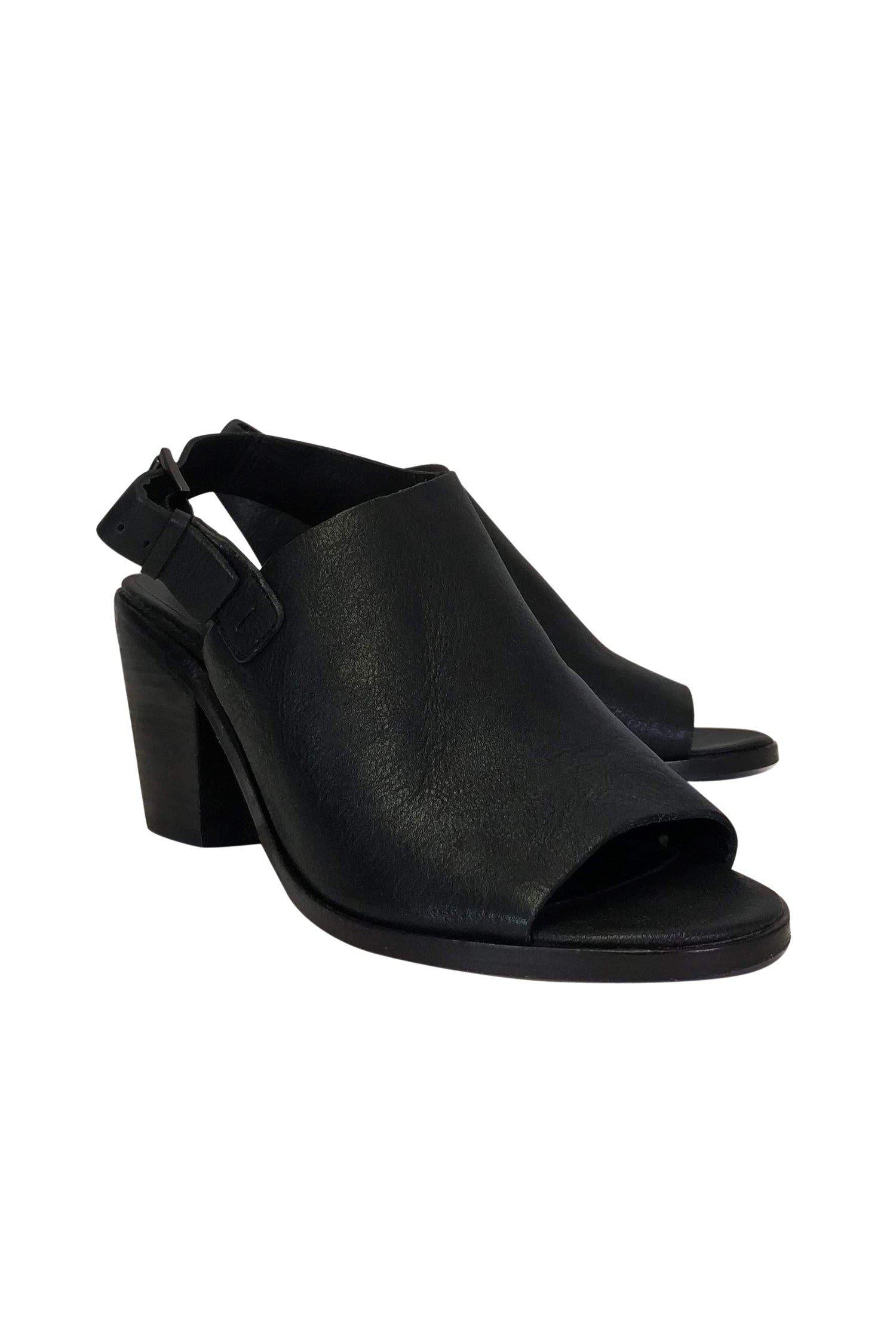 Eileen Fisher's Chic Black Leather Open Toe Mules - Size 8.5