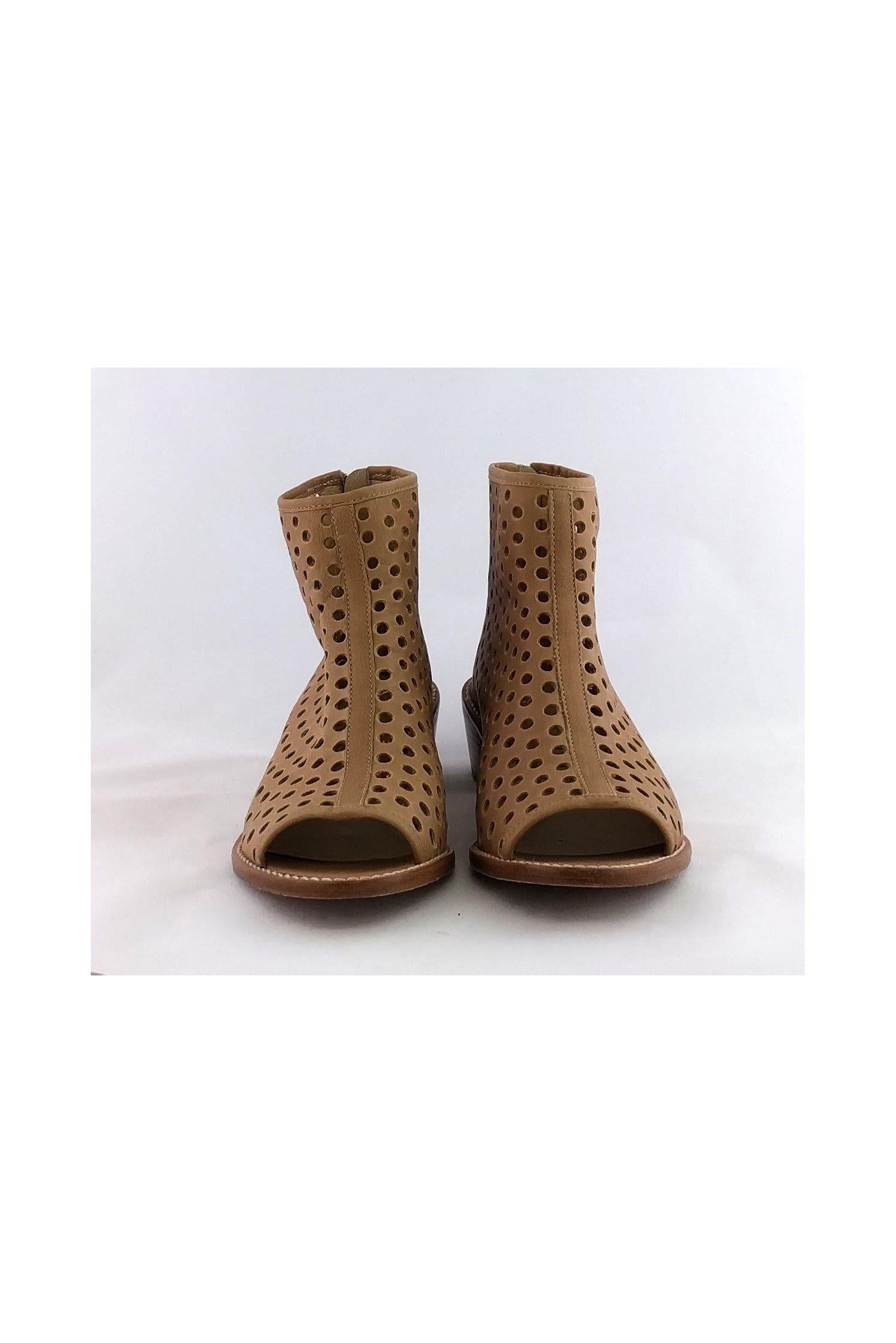 Loeffler Randall Perforated Tan Booties - Size 8.5 - Chic Open Toe Style