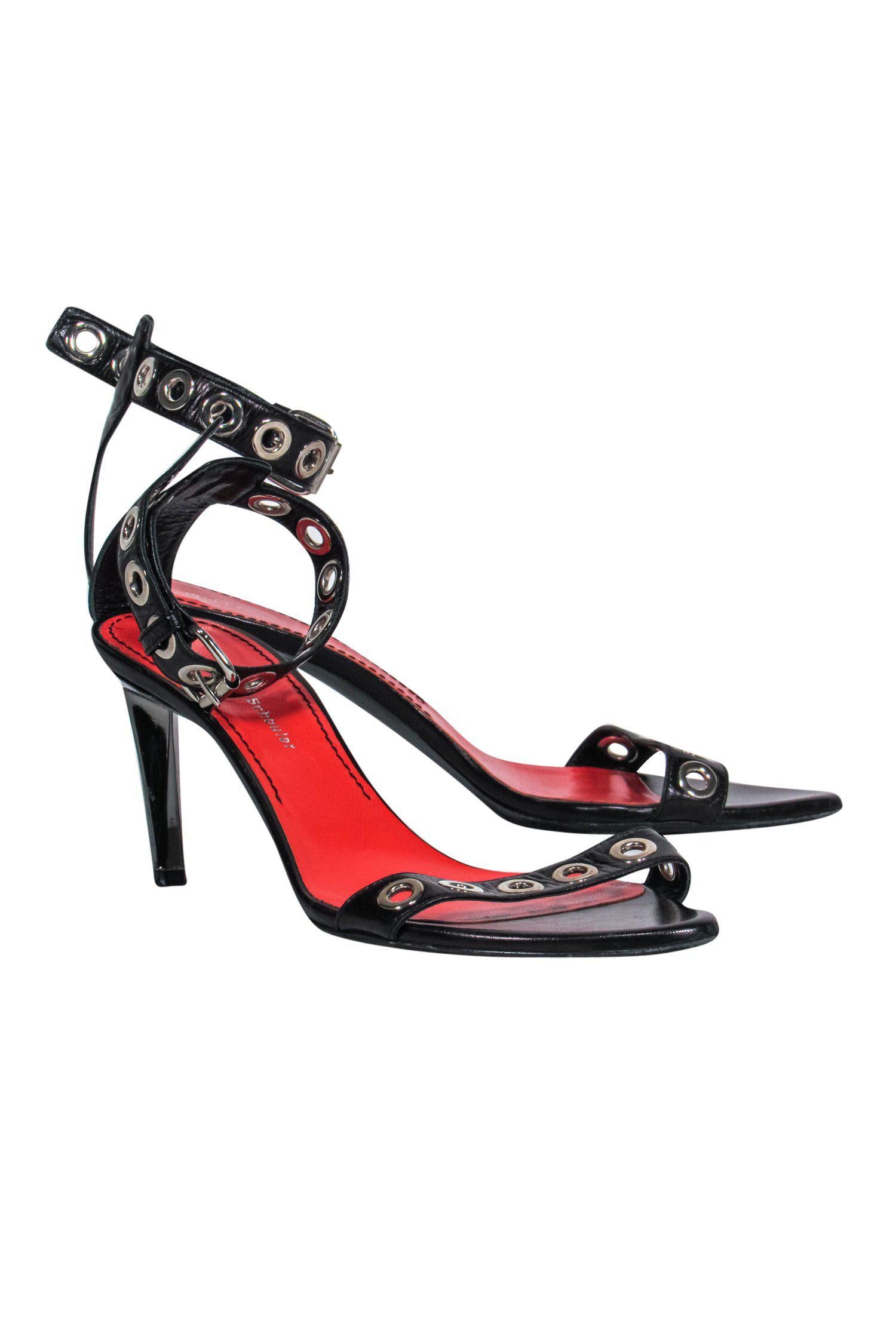 Proenza Schouler Black Leather Strappy Sandals with Grommets - Size 8 - Sexy & Edgy