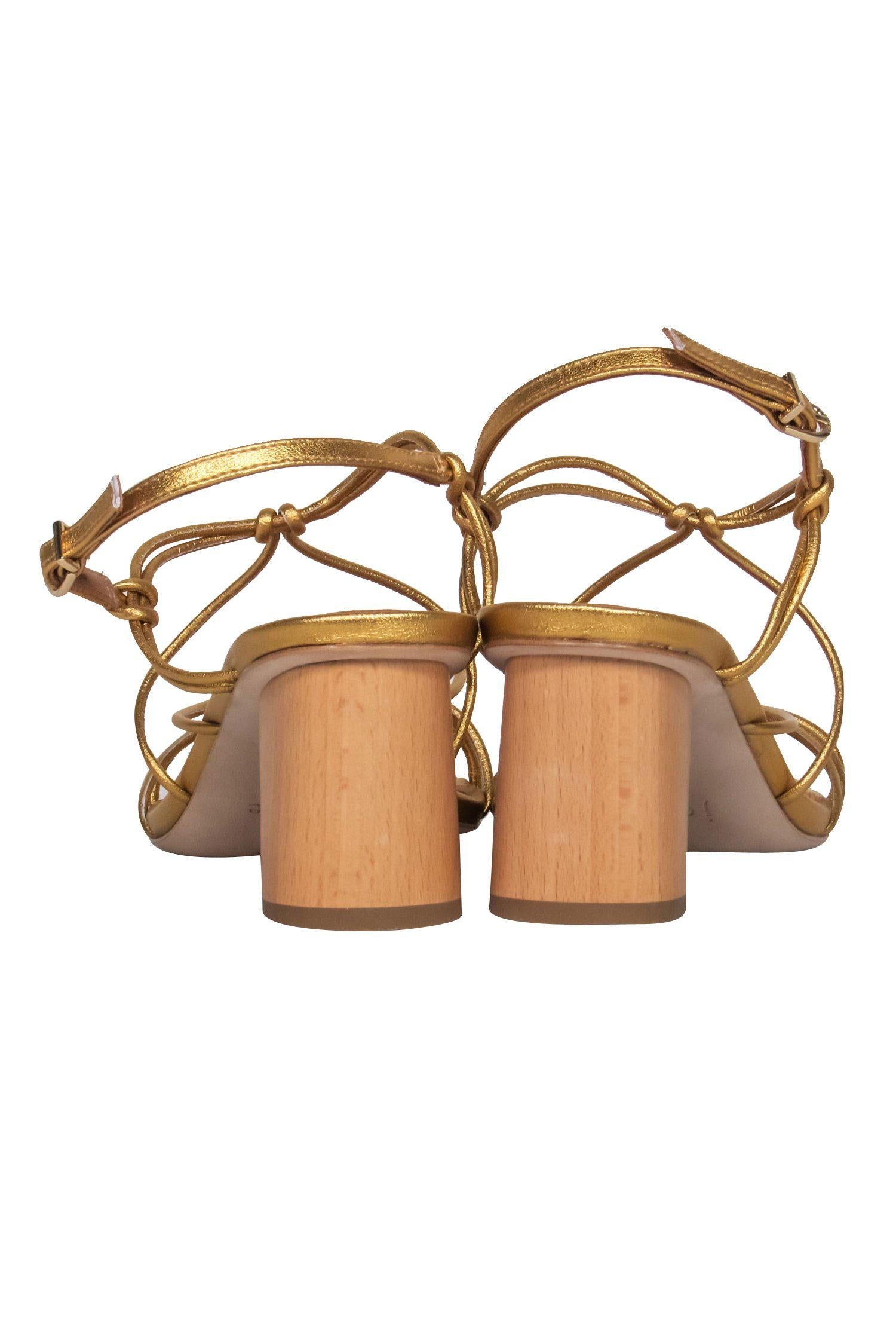Joie Gold Strappy Wooden Block Heel Pumps - Size 6.5, Your Summer Glam Essential