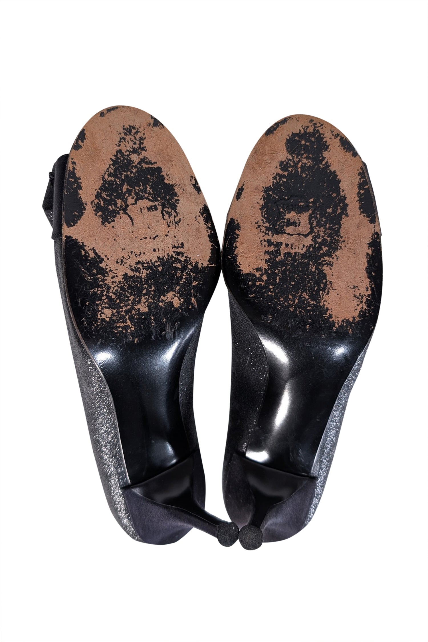 Stuart Weitzman Black Glitter Peep Toe Bow Pumps - Size 9, Sparkle for Special Occasions!