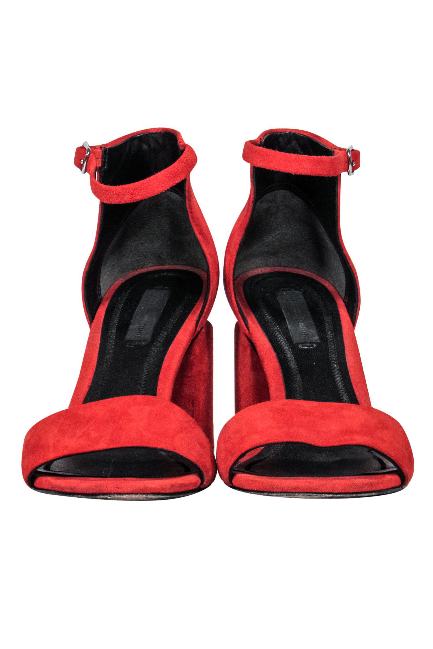 Alexander Wang Red Suede Strappy Pumps with Heel Cutout - Size 7: A Fashion Statement!