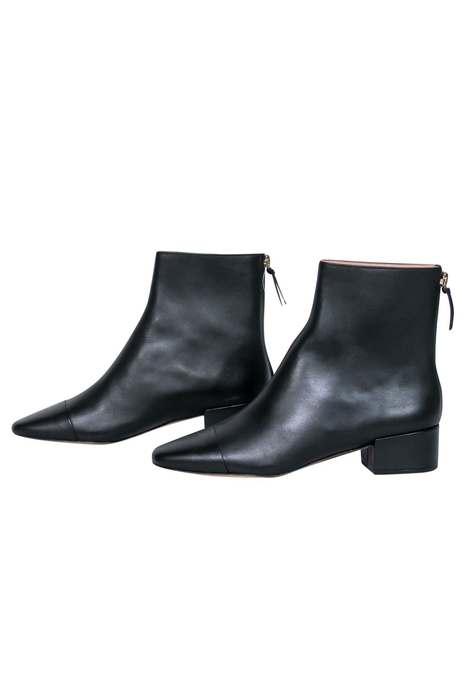 J.Crew's Chic Black Leather Almond Toe Chelsea Heel Booties - Size 8
