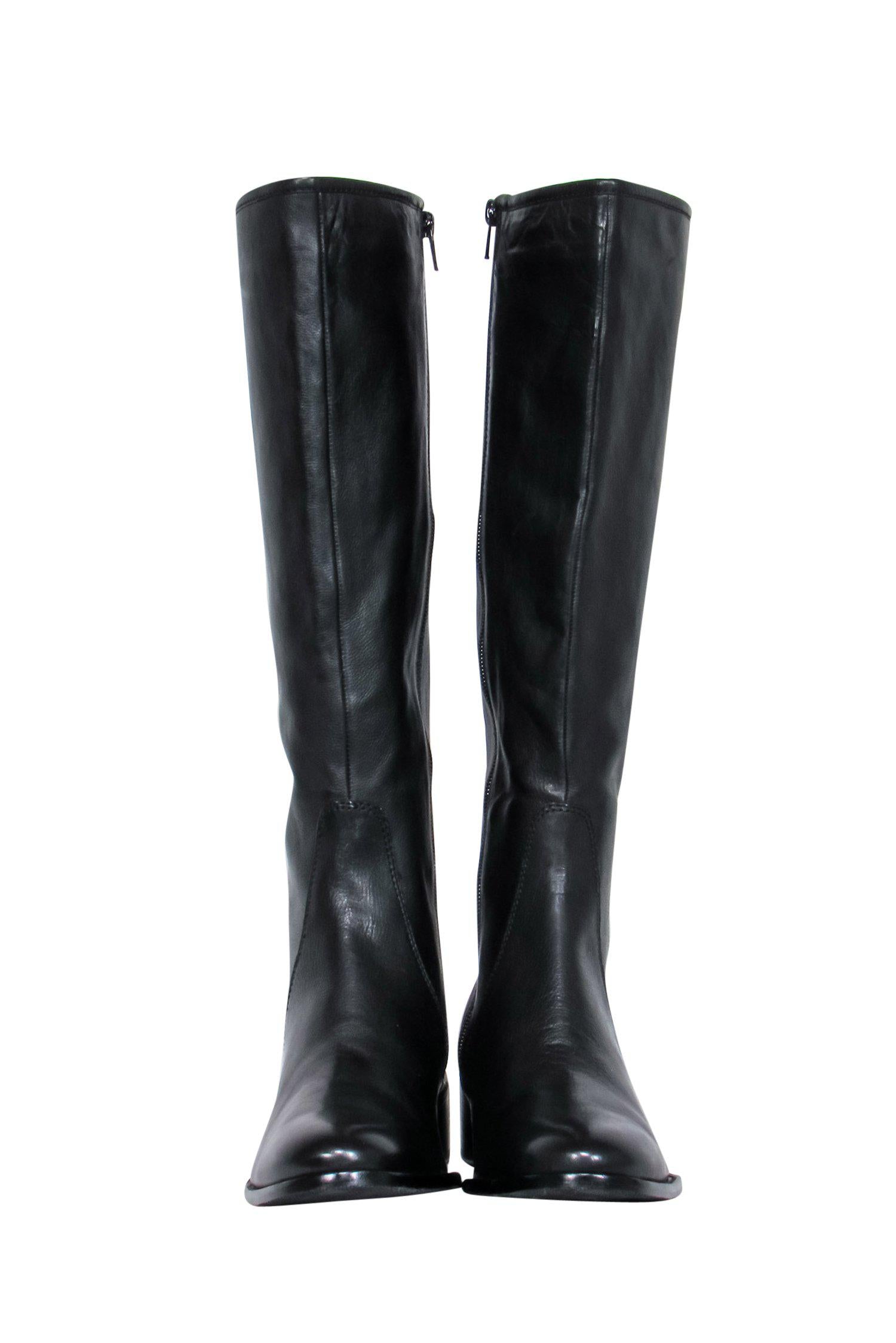 Delman's Stylish Black Leather Heeled Riding Boots - Size 9