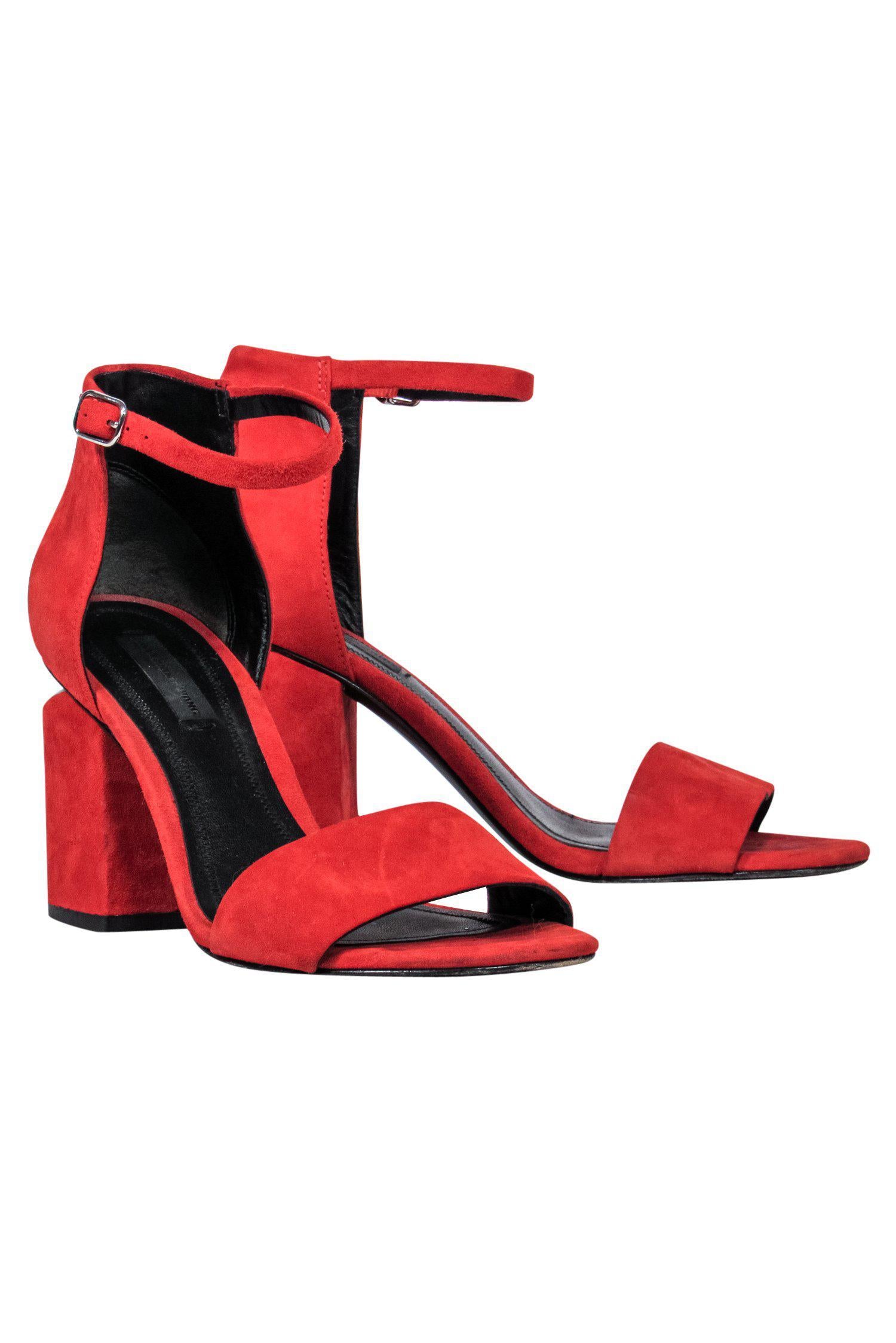 Alexander Wang Red Suede Strappy Pumps with Heel Cutout - Size 7: A Fashion Statement!