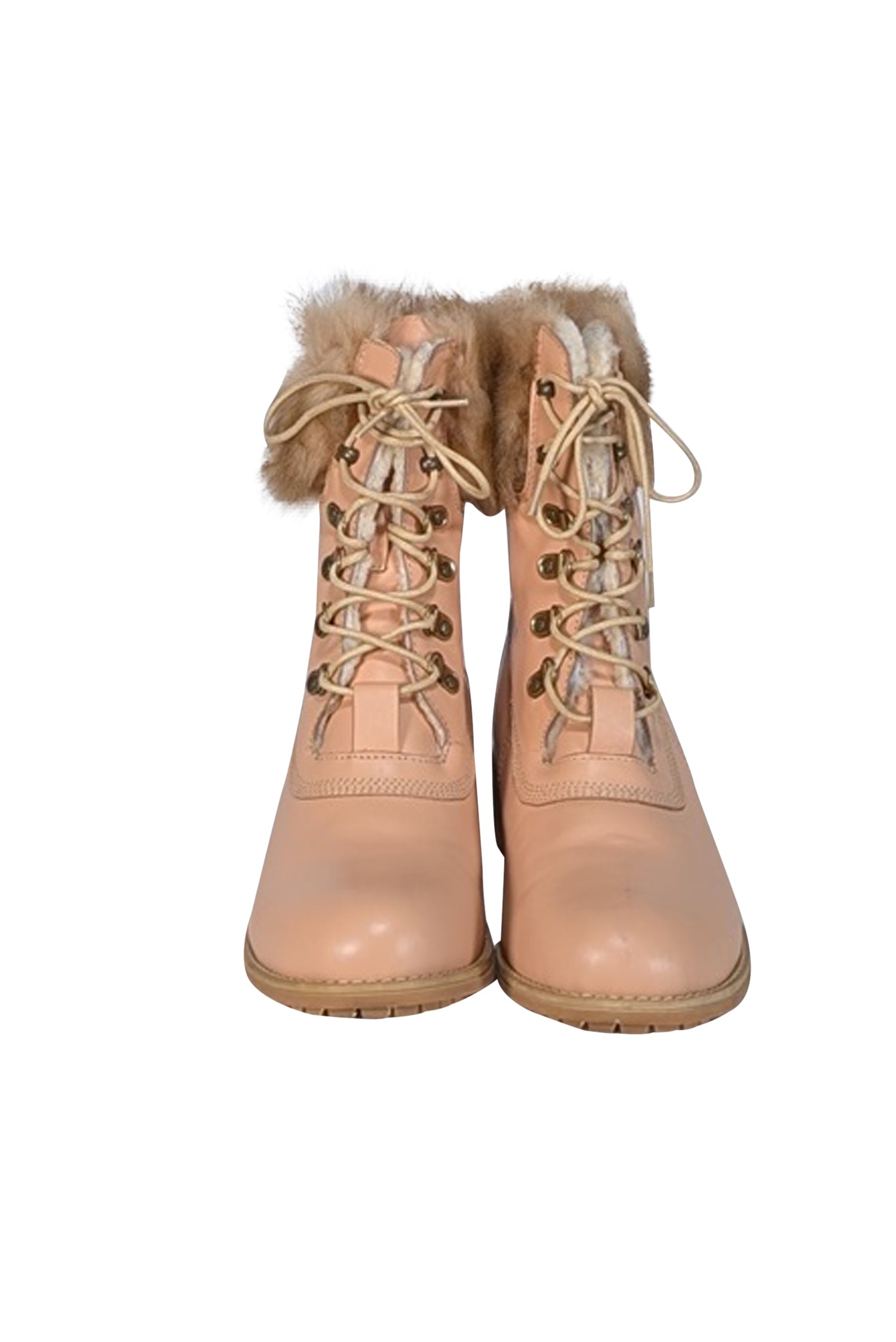 Australia LUXE Collective - Stylish Beige Leather Combat Boots with Sheep Fur Trim, Size 9