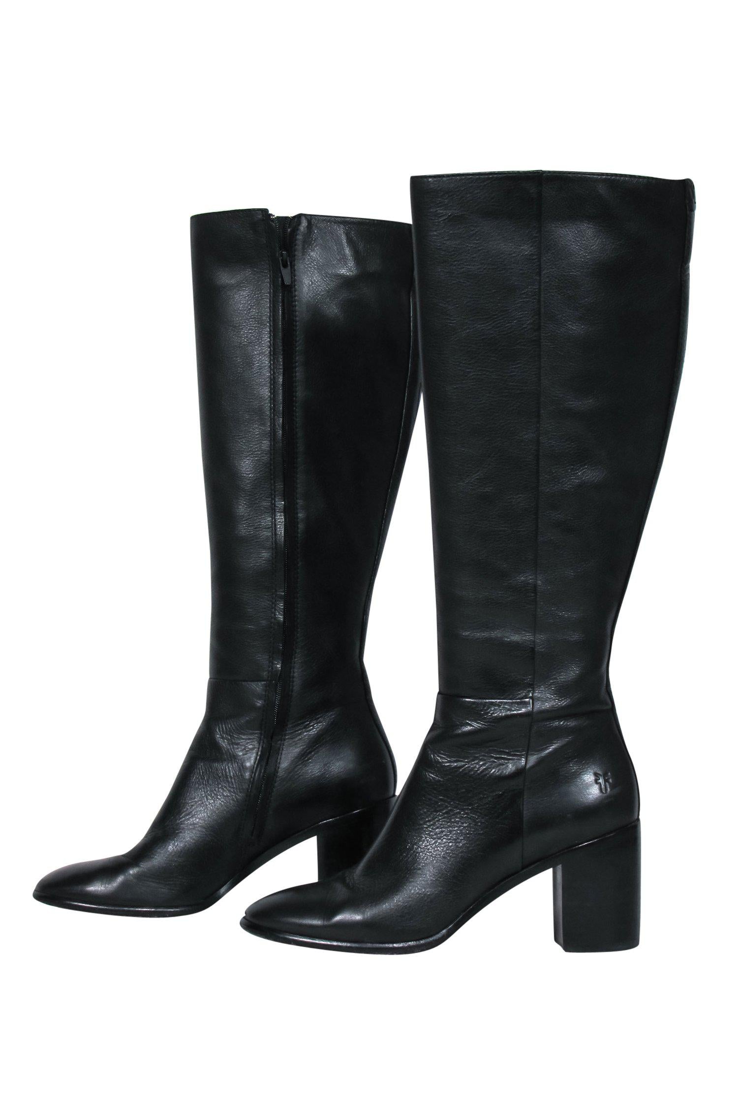 Frye Black Leather Heeled Knee-High Boots - Size 7: Fall Fashion Must-Have!