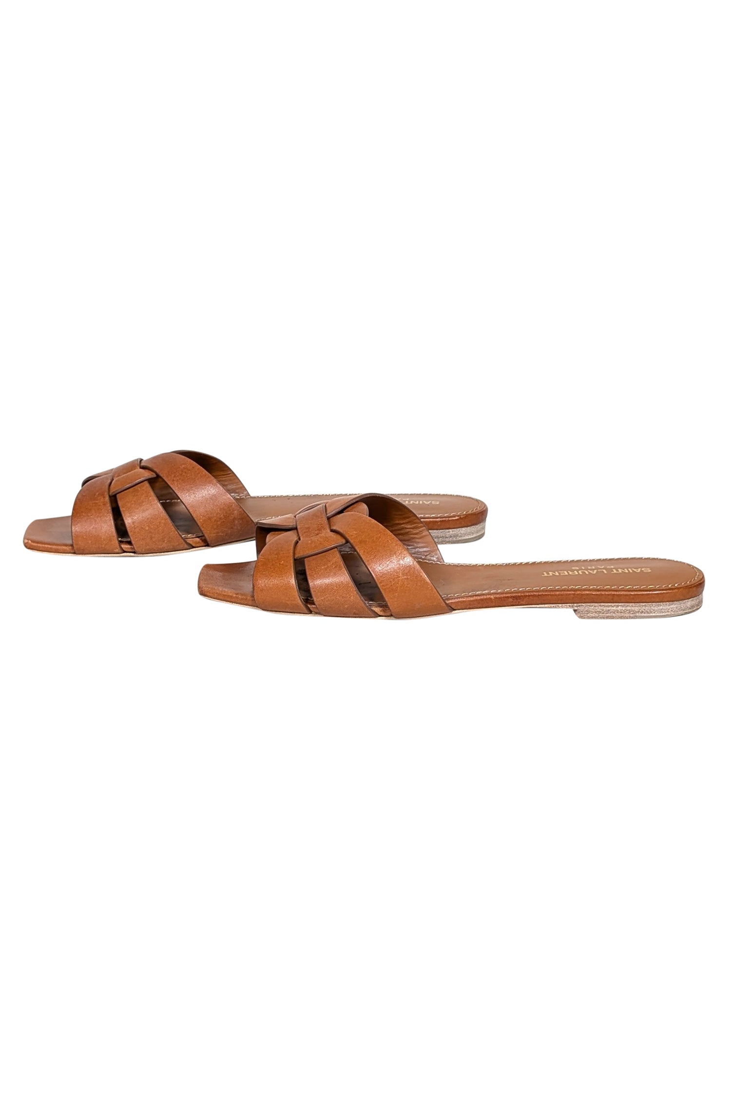 Yves Saint Laurent Tan Tribute Woven Leather Slides - Size 8.5: Elevate Your Summer Style!