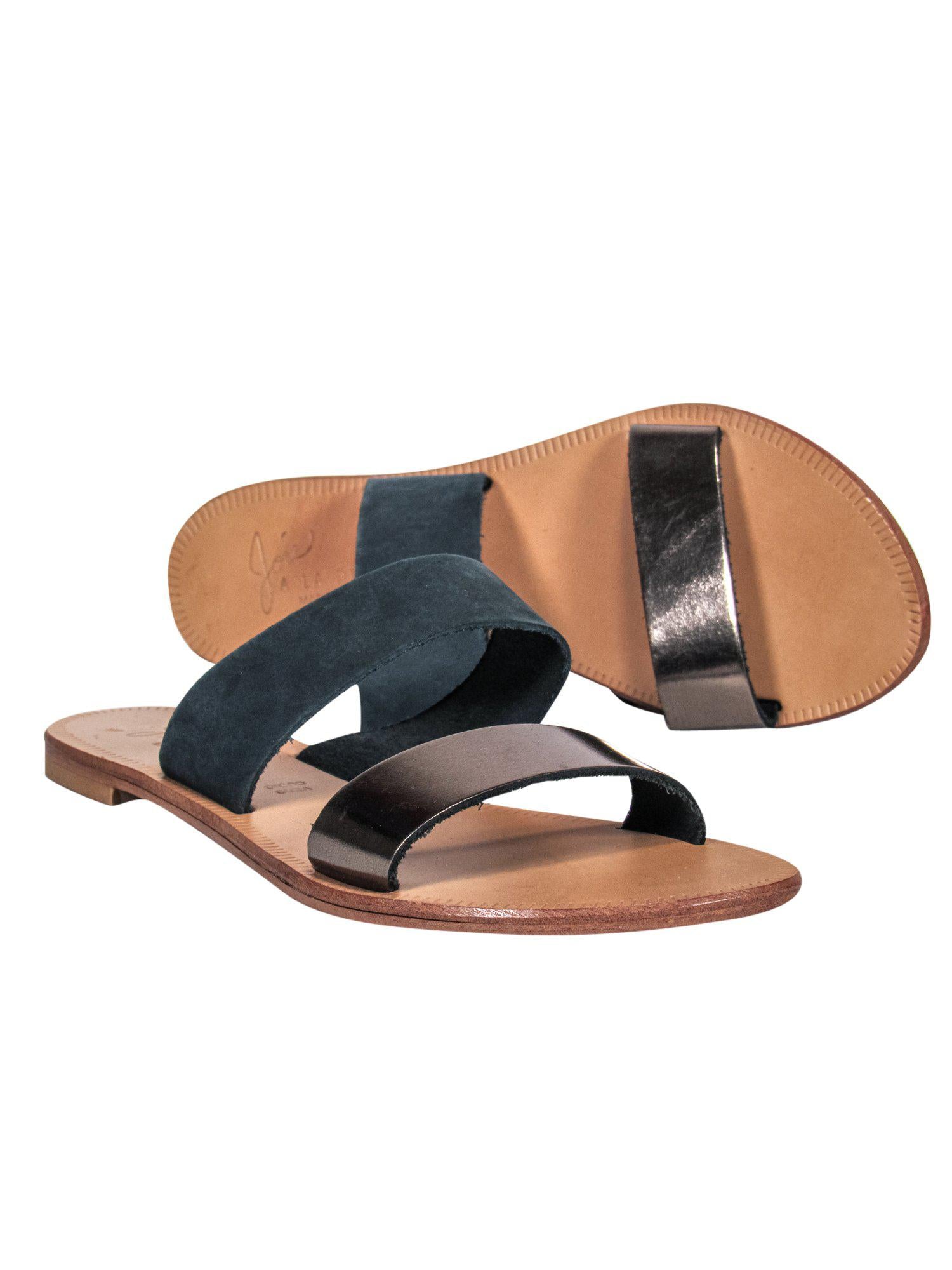 Joie's Stunning Two-Strap Slide Sandals in Pewter Leather & Suede, Size 6