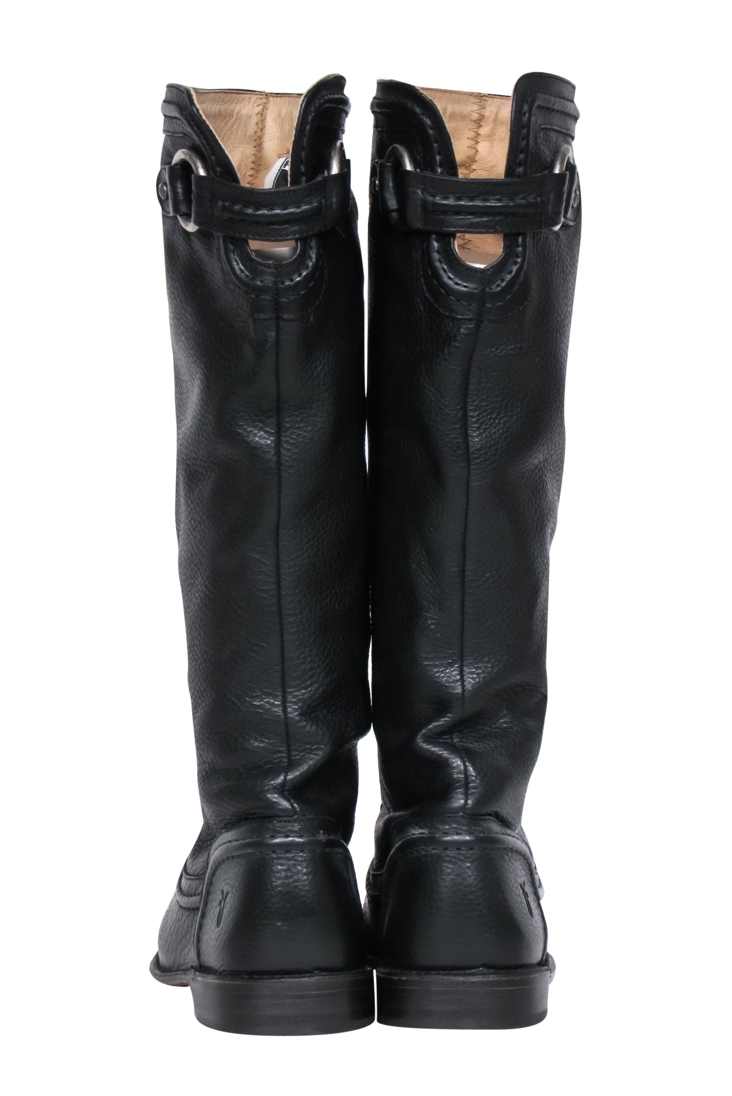 Frye - Stunning Black Pebbled Leather Calf High Paige Trapunto Boots in Size 7.5