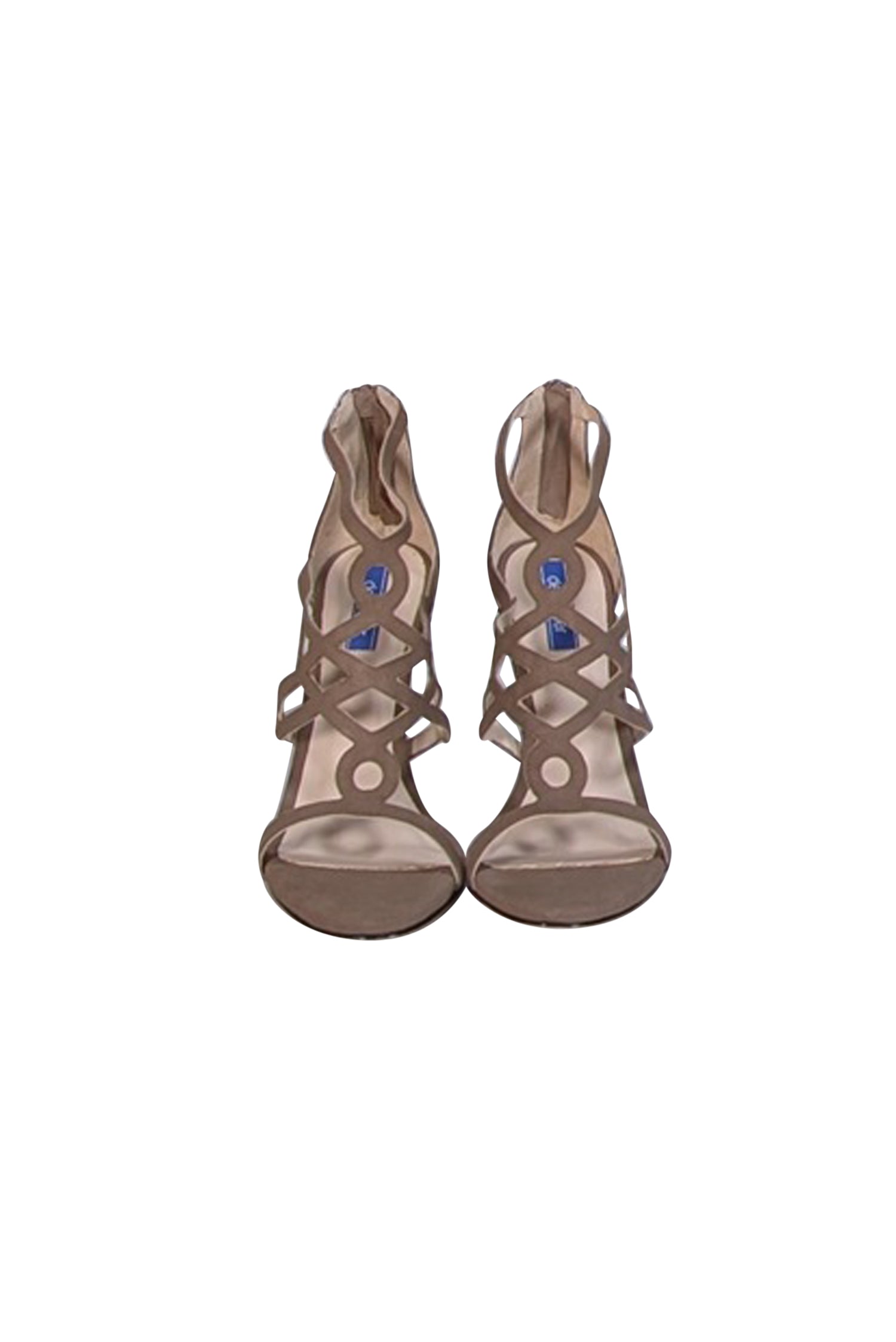 Dee Keller Taupe Suede Caged Open Toe Heels - Size 7 - Stand Out in Style!