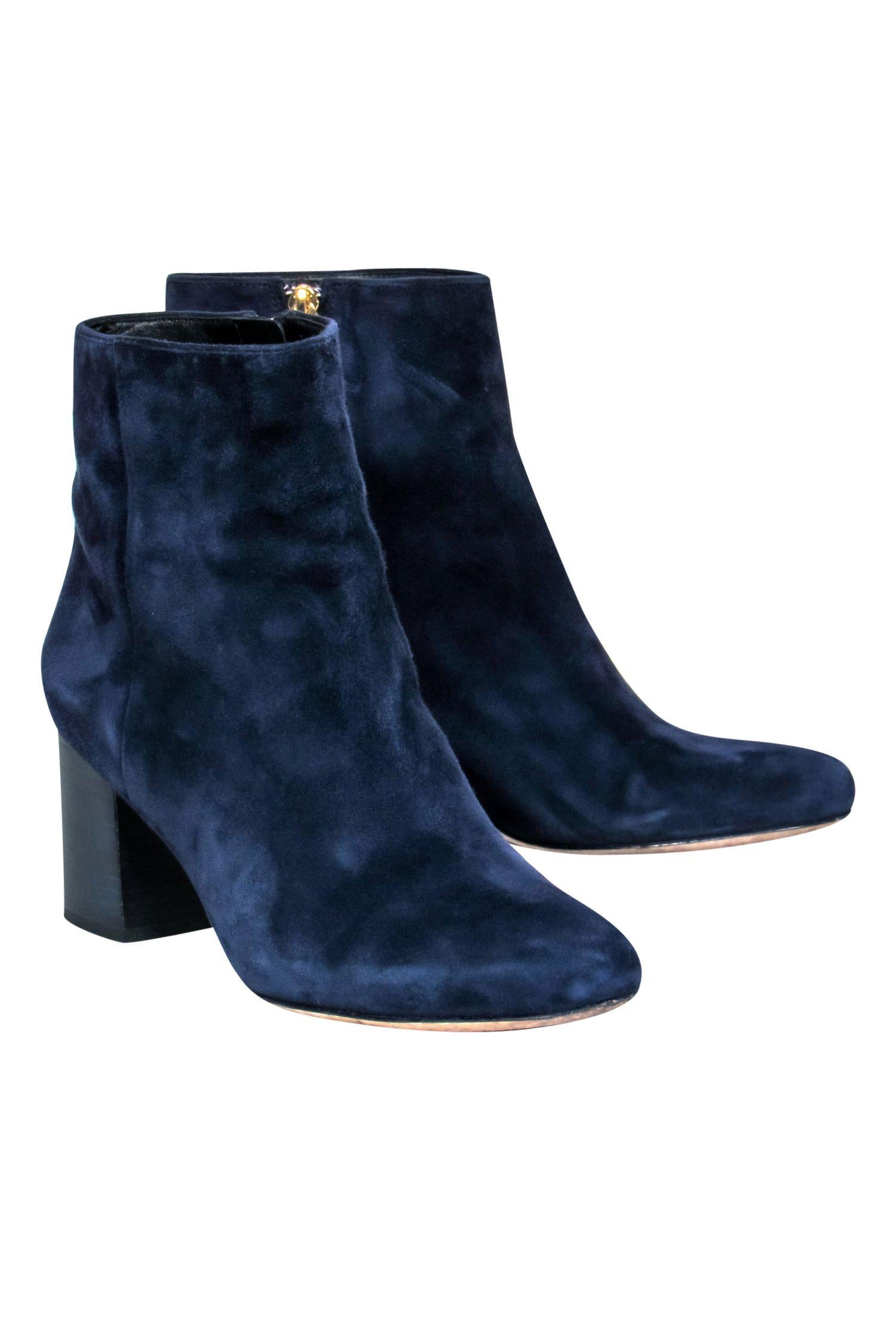 Diane von Furstenberg Navy Suede Block Heel Ankle Booties - Size 9.5: Fall Fashion Must-Haves!
