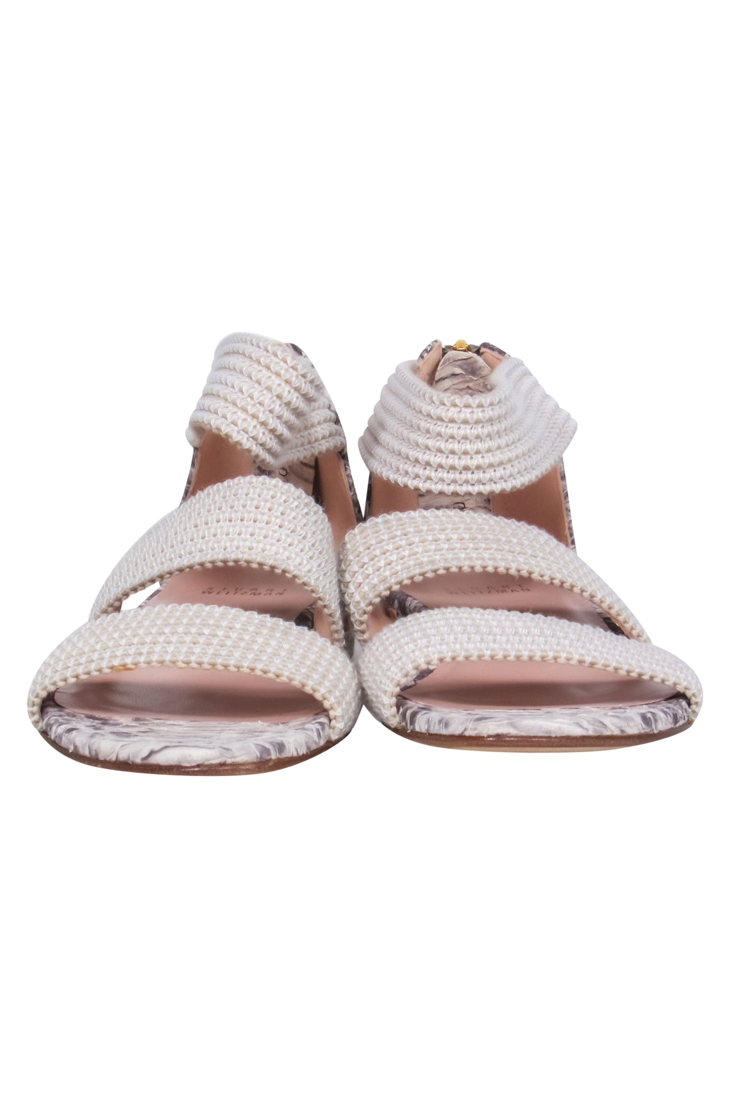 Stuart Weitzman - Stunning Beige Snakeskin Print Woven Strappy Sandals in Size 8.5