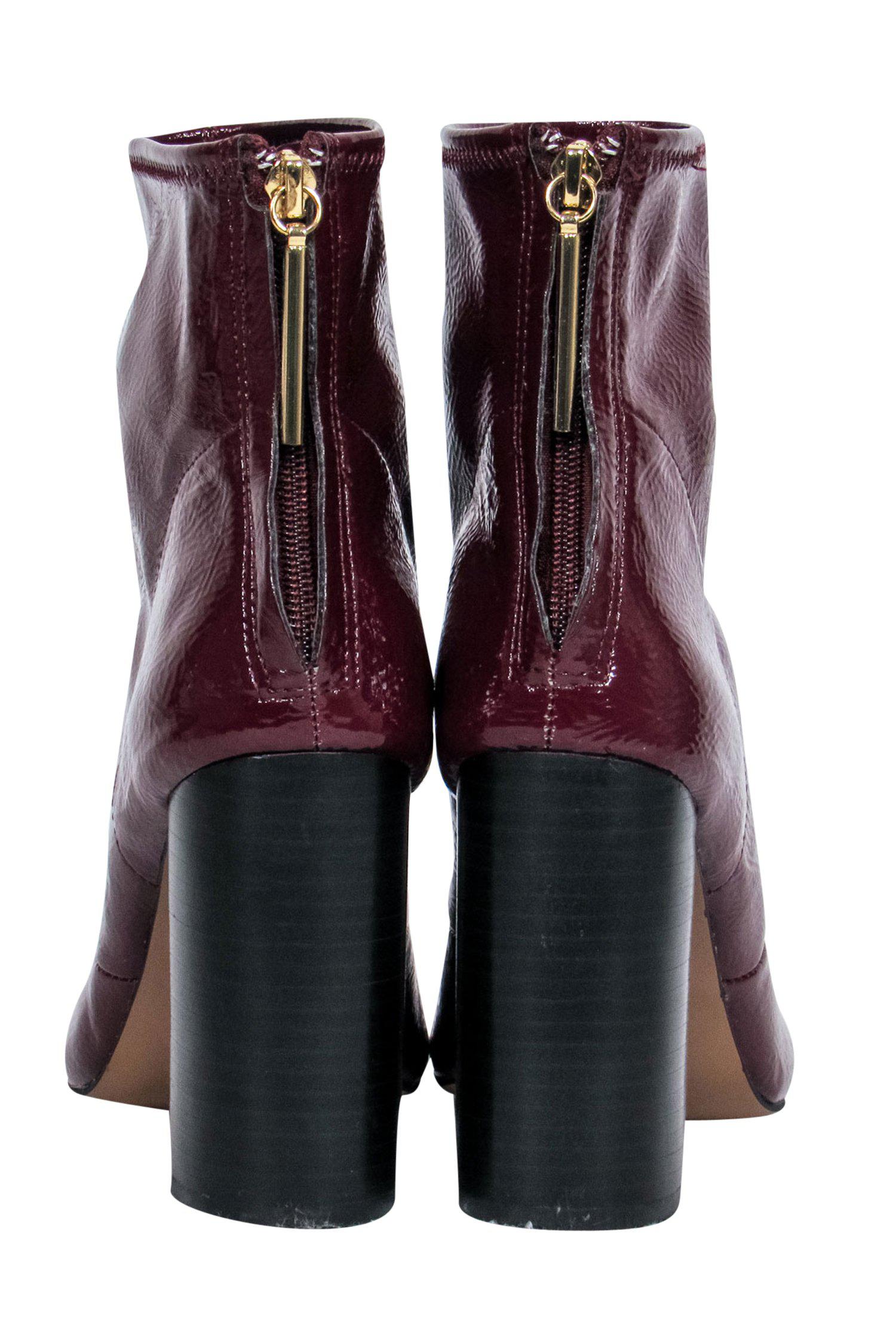French Connection Burgundy Faux Leather Capri Heel Booties - Size 7.5: Fashionable Footwear for Cooler Days