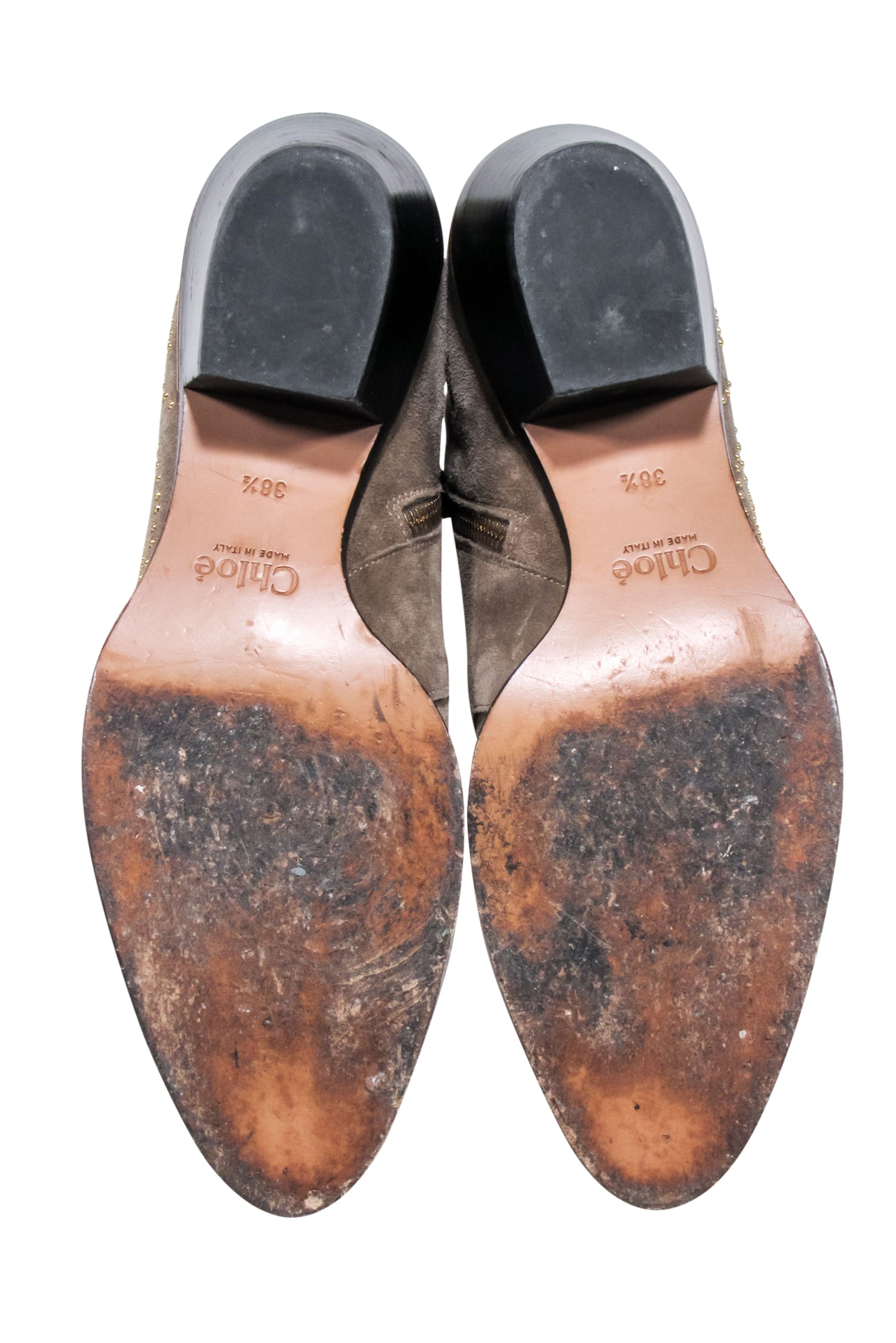 Chloe Taupe Suede Studded Ankle Boots - Size 8.5: Fashion Forward!