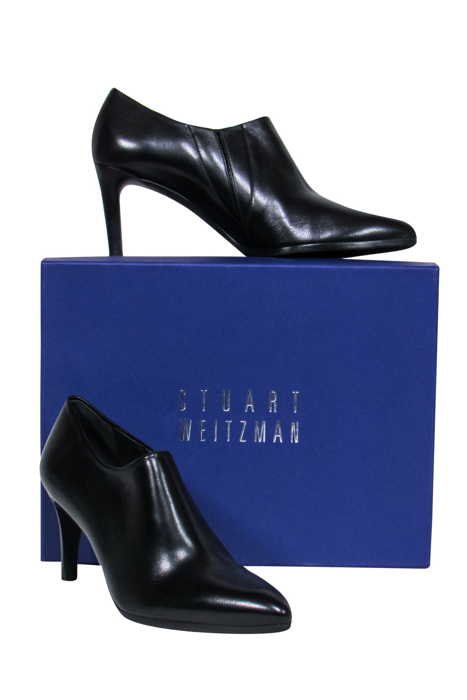 Stuart Weitzman Black Leather Pointed-Toe Heel Napa Booties - Size 9.5