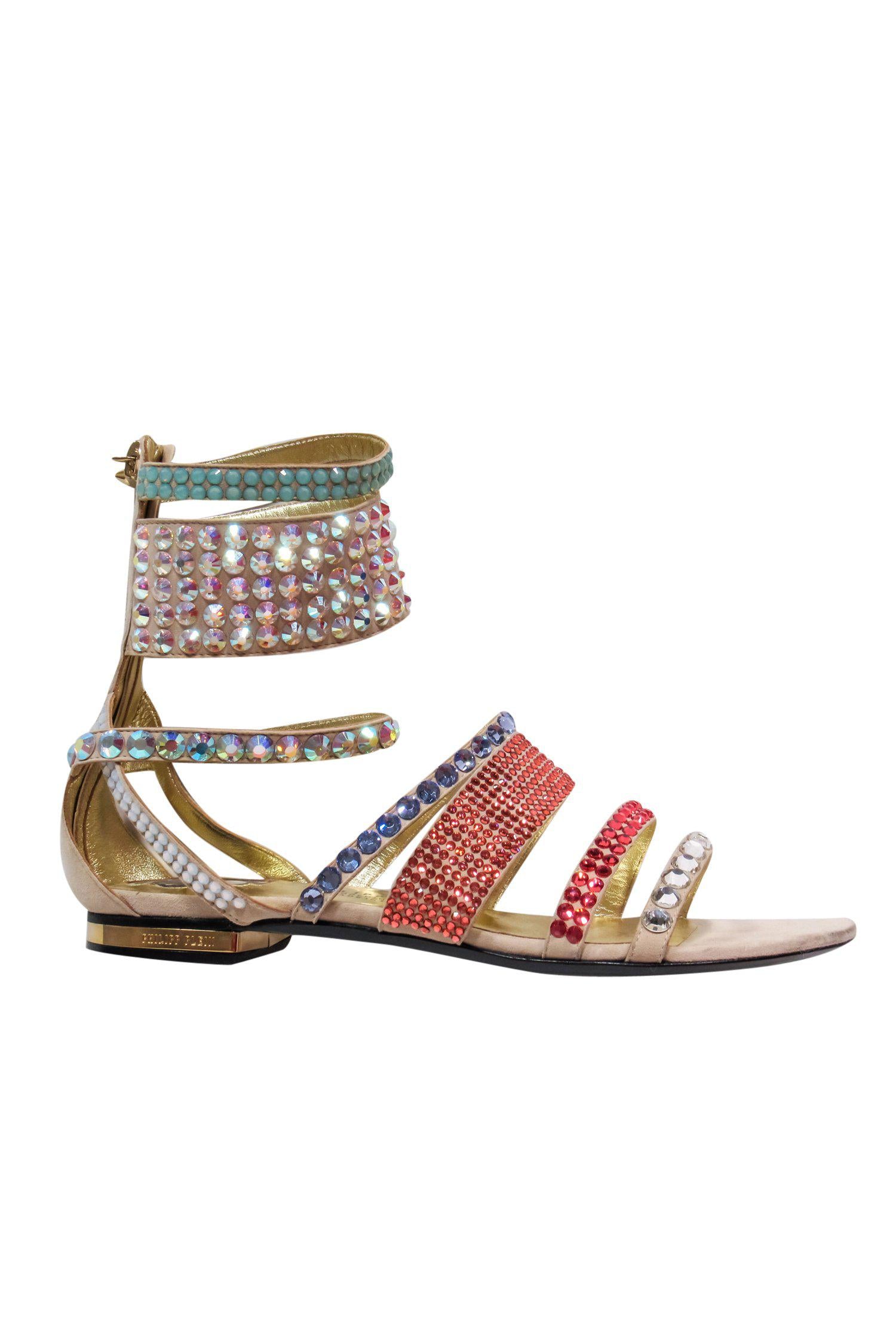 Philipp Plein Rhinestone Cage Gladiator Sandals - Size 7
