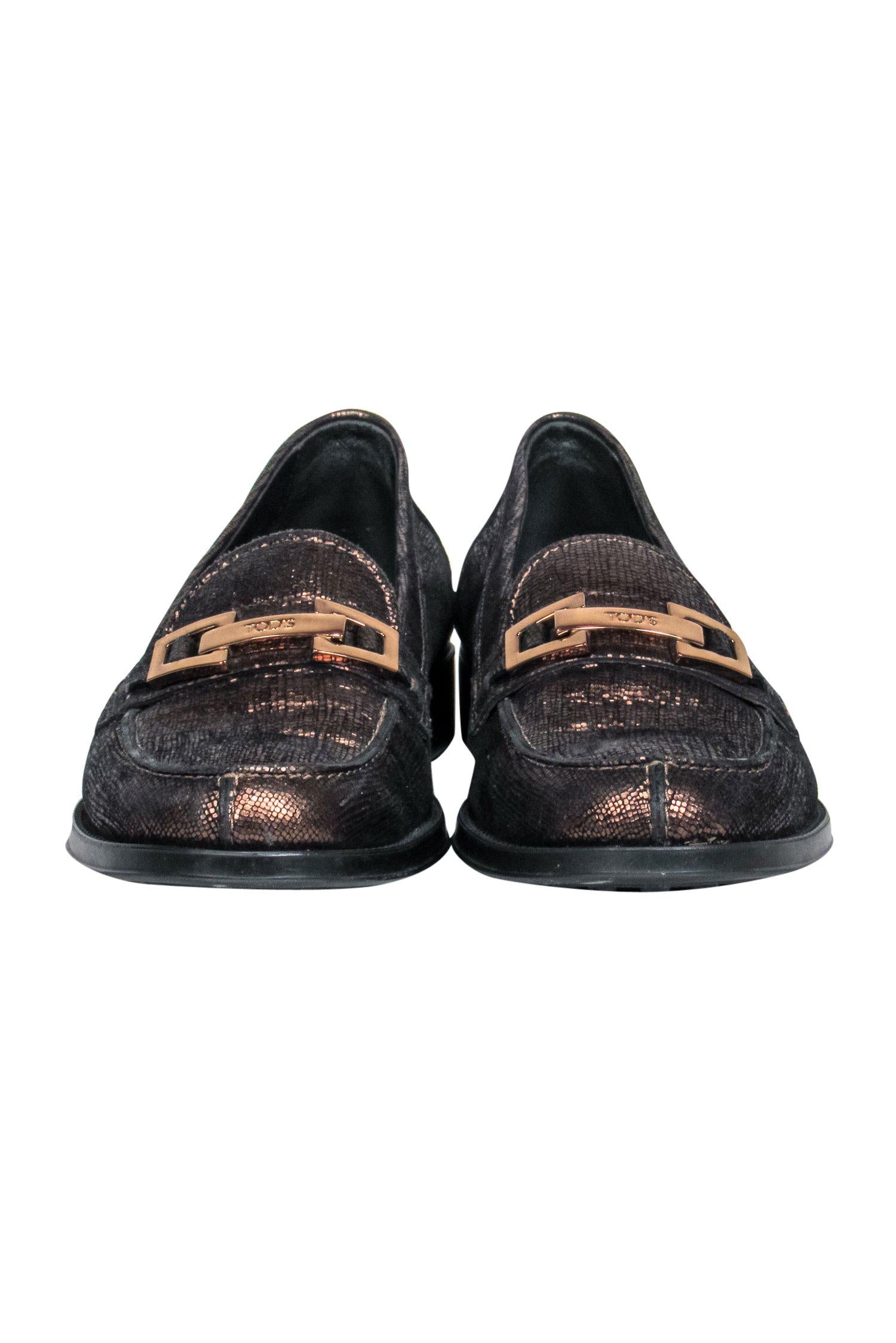 Tod's Bronze Metallic Leather Loafers - Size 6.5: Add Glamour to Your Look!