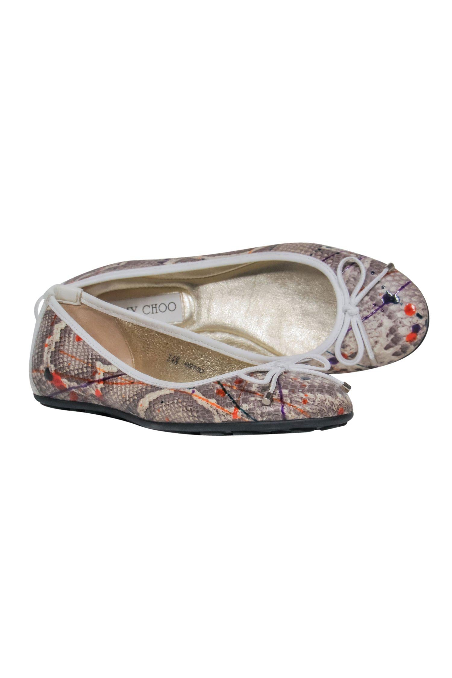 Jimmy Choo Grey Snakeskin & Paint Splatter Ballet Flats - Size 4.5