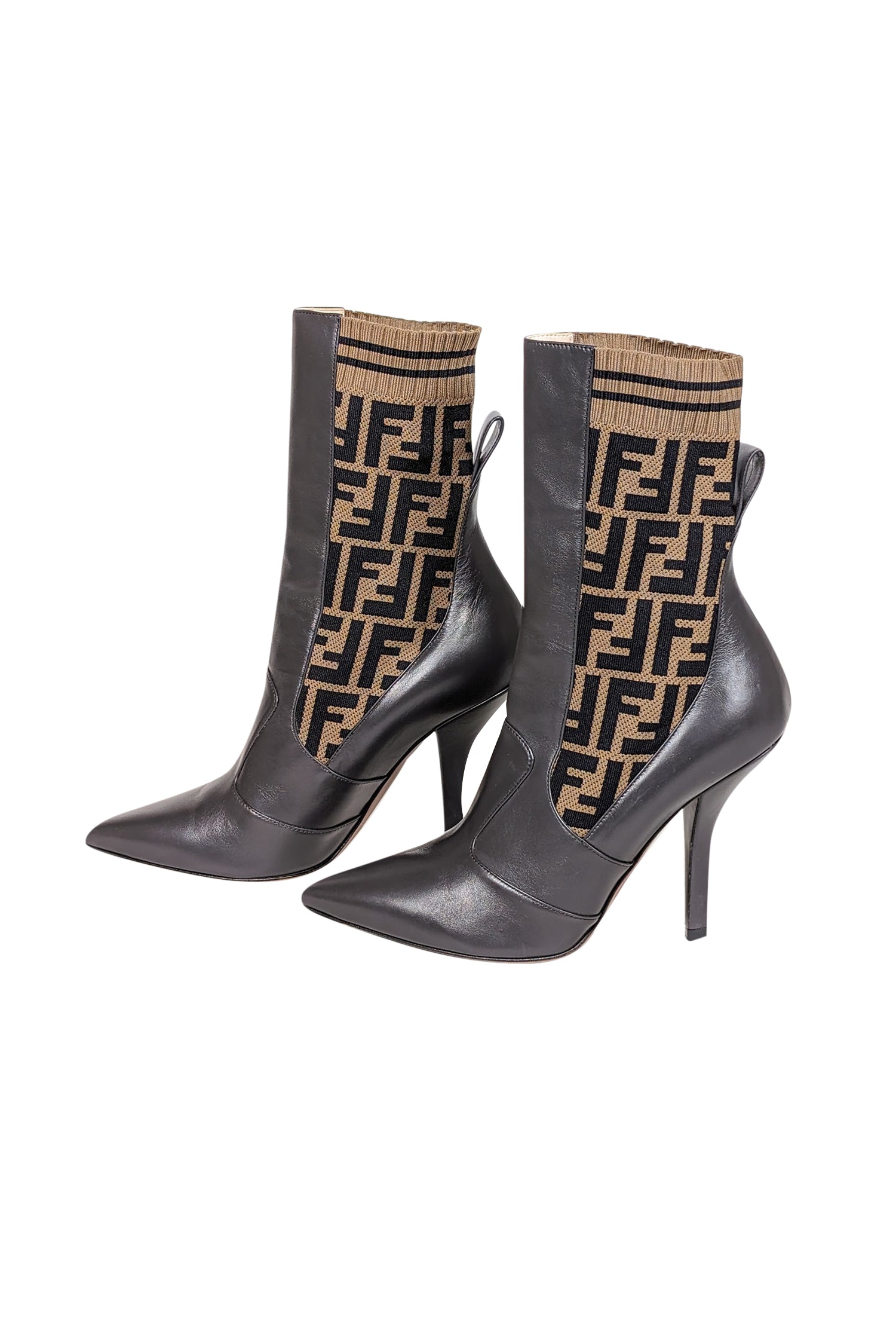 Fendi - Gorgeous Brown Leather & Monogram FF Knit Short Boots in Size 11