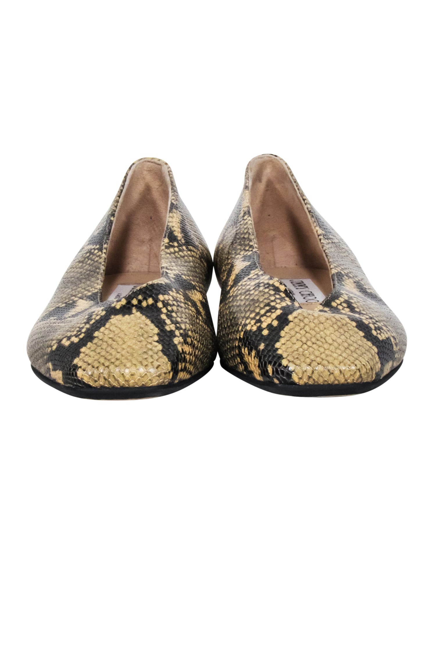 Jimmy Choo Juelle Dijon Snake Print Beige & Black Flats - Size 7.5
