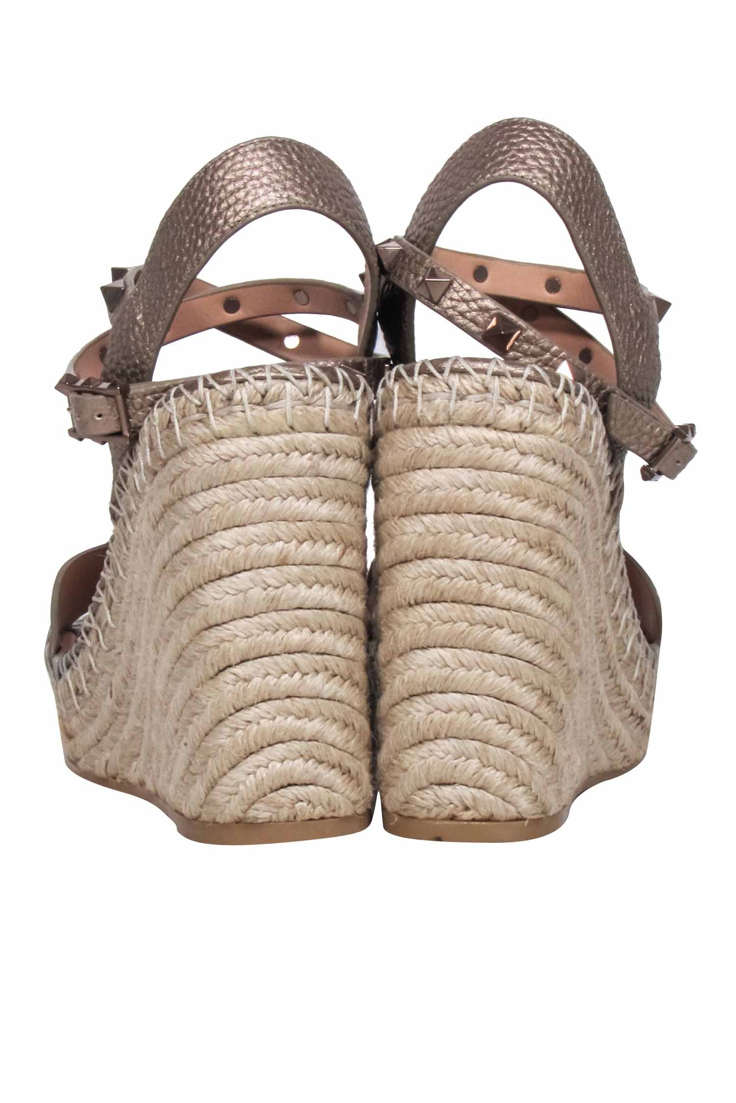 Valentino Garavani Brown Metallic Studded Wedges - Size 6.5
