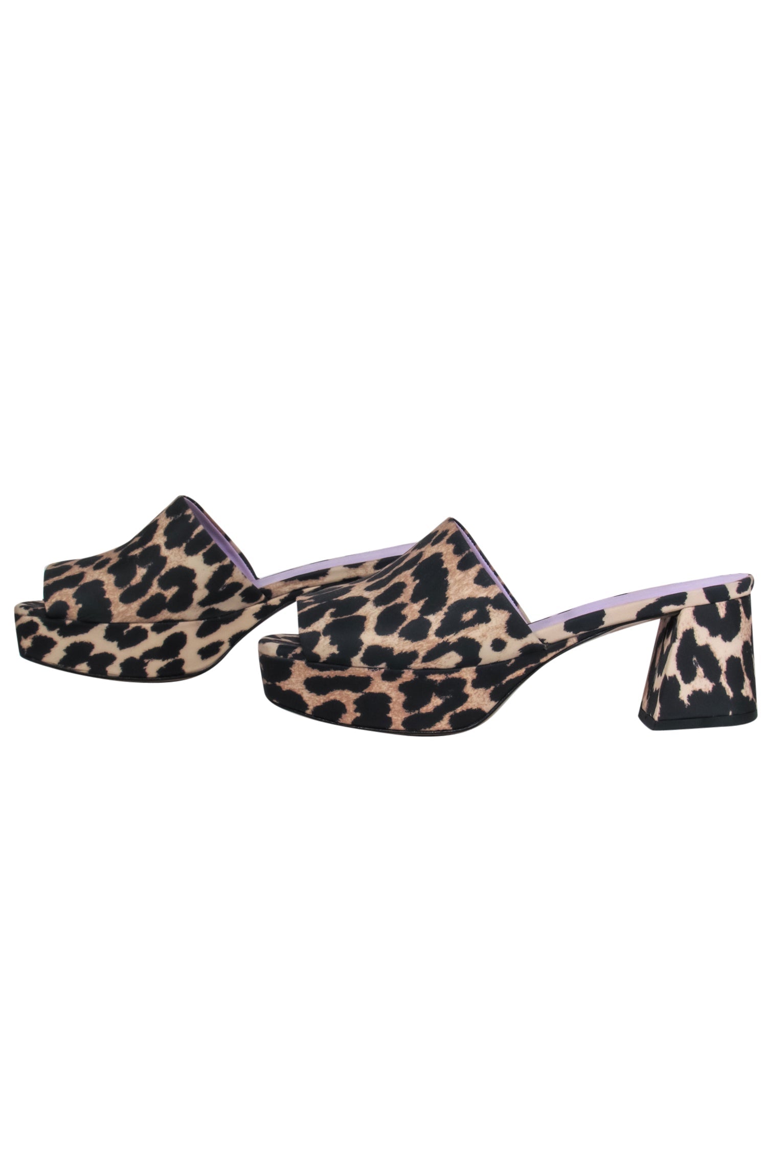 Ganni Leopard Print Open Toe Mule Sandals with Square Heel - Size 8