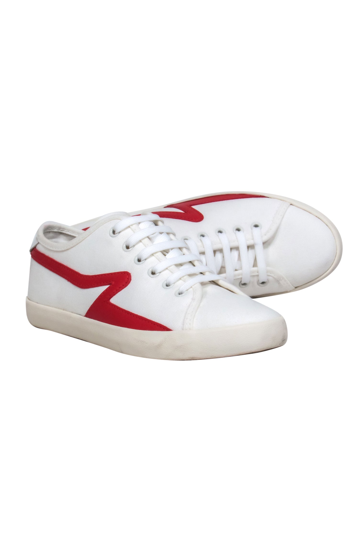 Rag & Bone's Stylish White Canvas Sneakers with Red Zig-Zag Stripe - Size 6.5