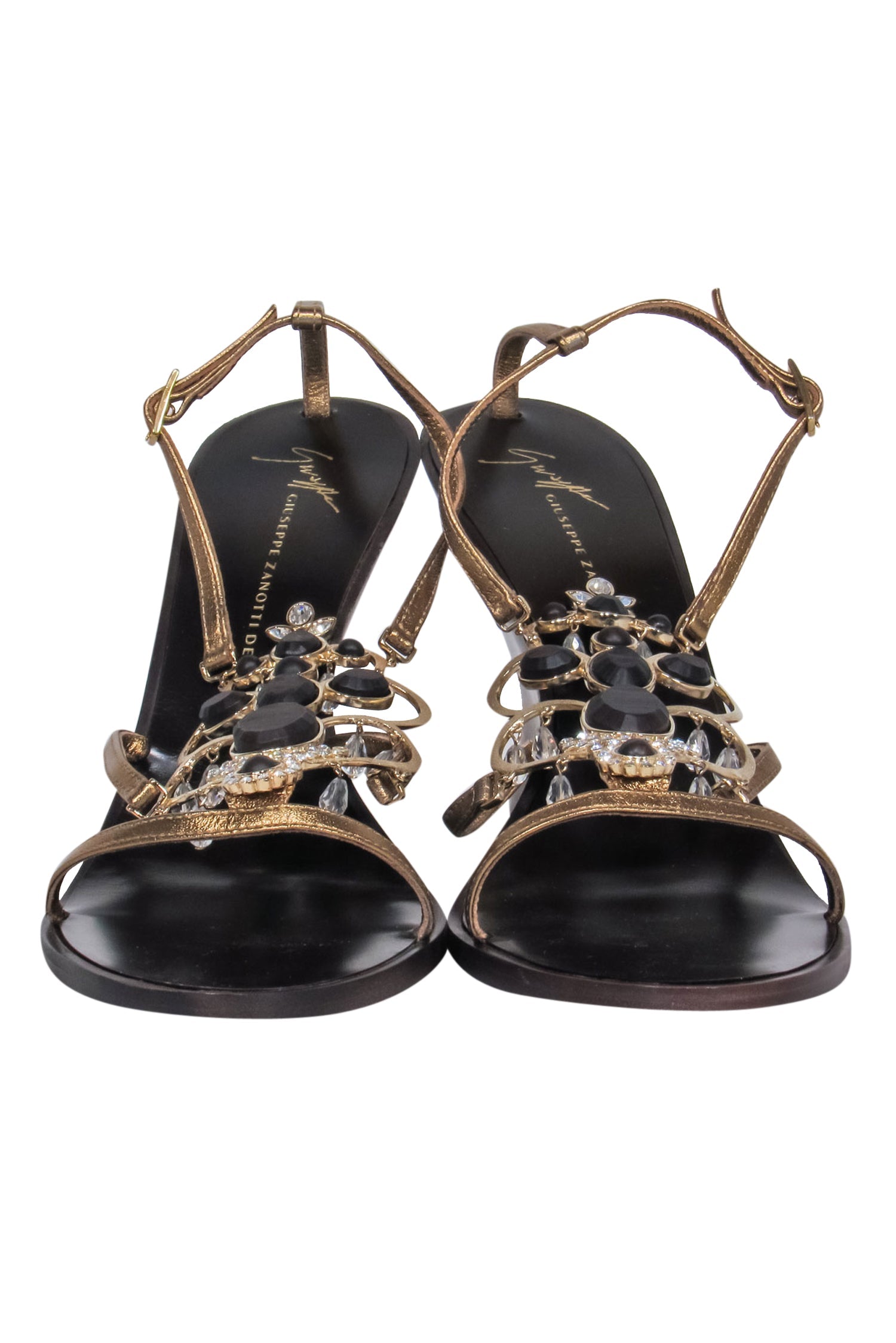Giuseppe Zanotti - Stunning Brown & Gold Jeweled Strappy 'Cleo' Wedge Sandals in Size 9