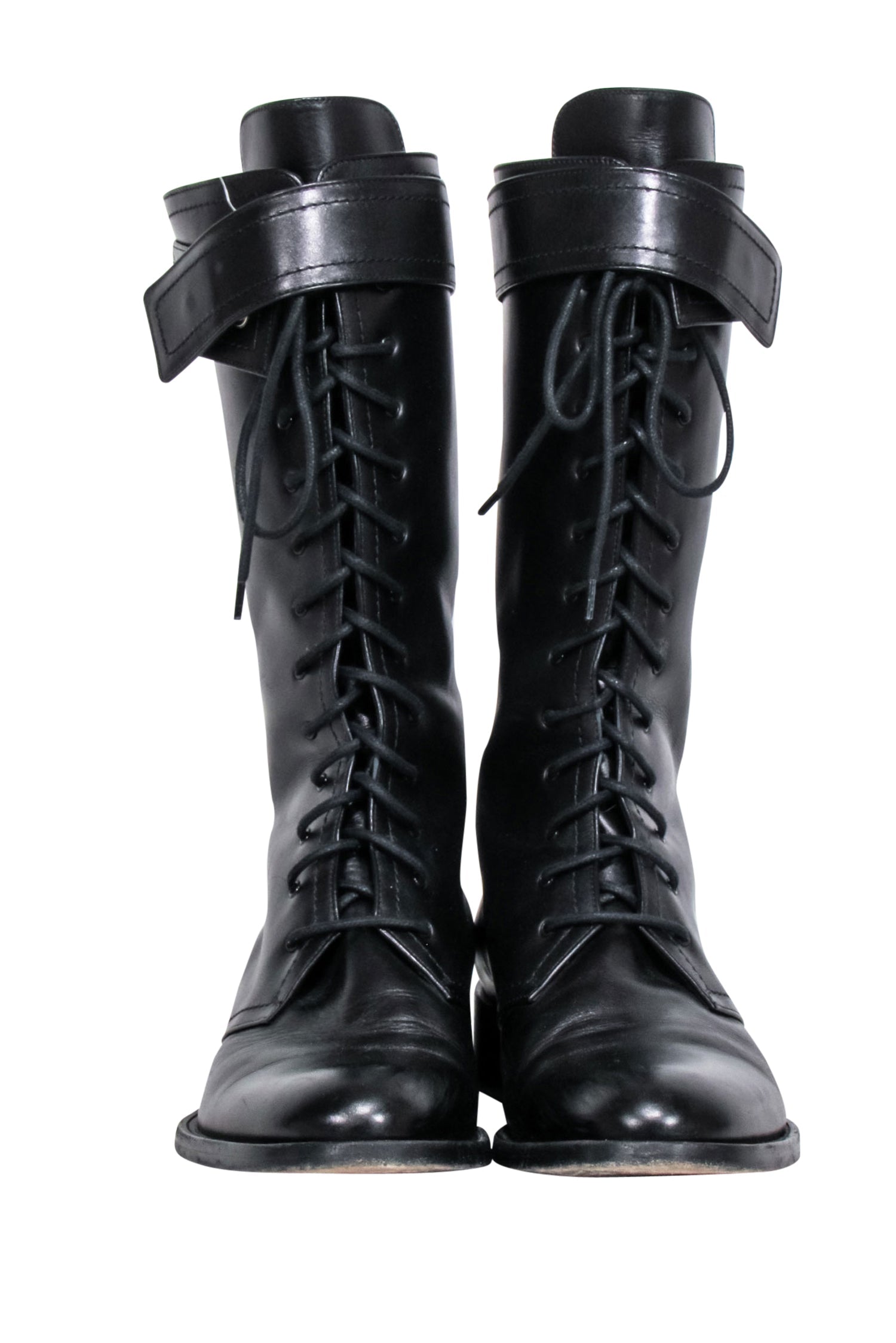 Tamara Mellon's Stunning Black Leather Tall Combat Boots - Size 9