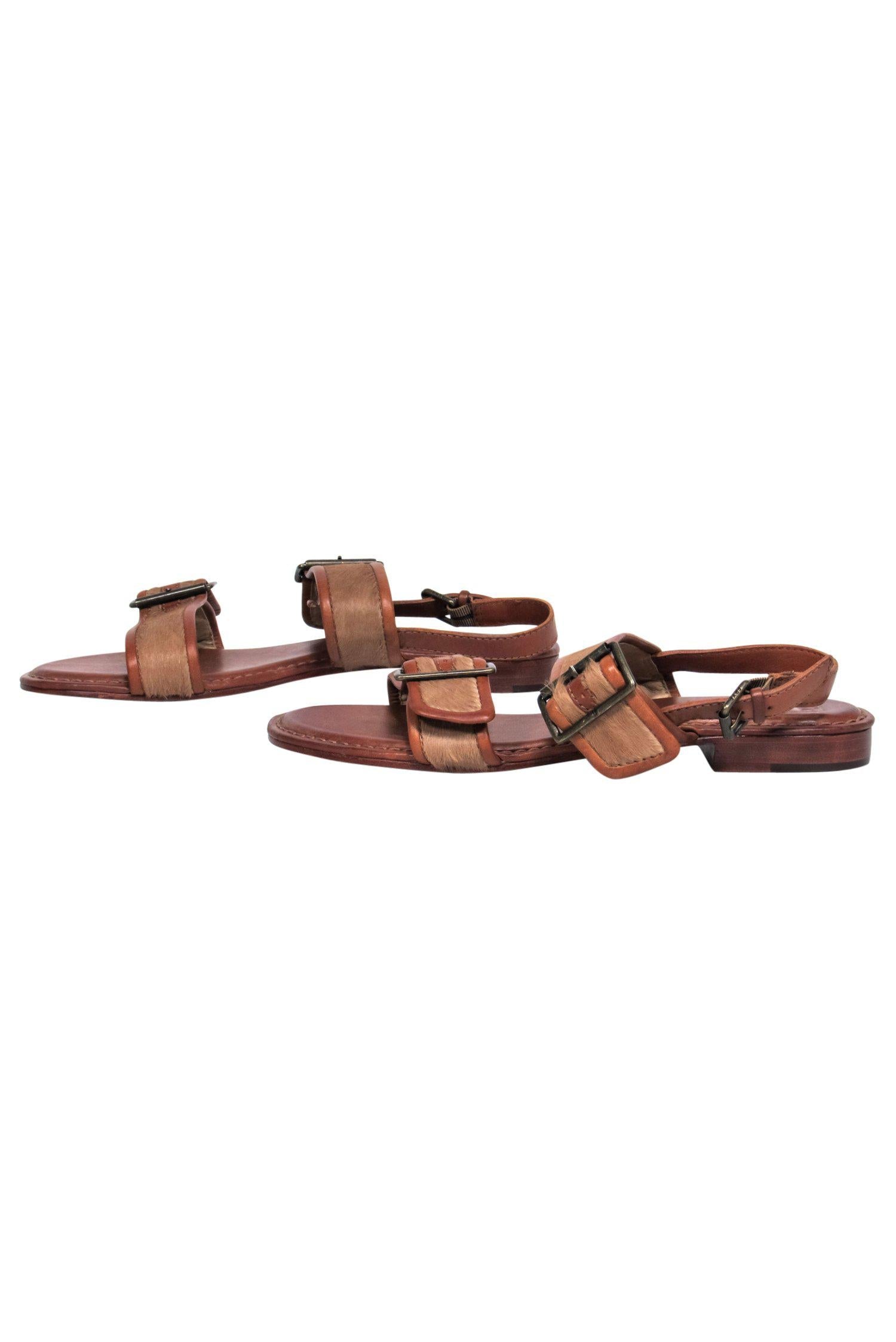 Frye's Stunning Brown Leather Calf Hair Buckled Sandals - Size 8.5
