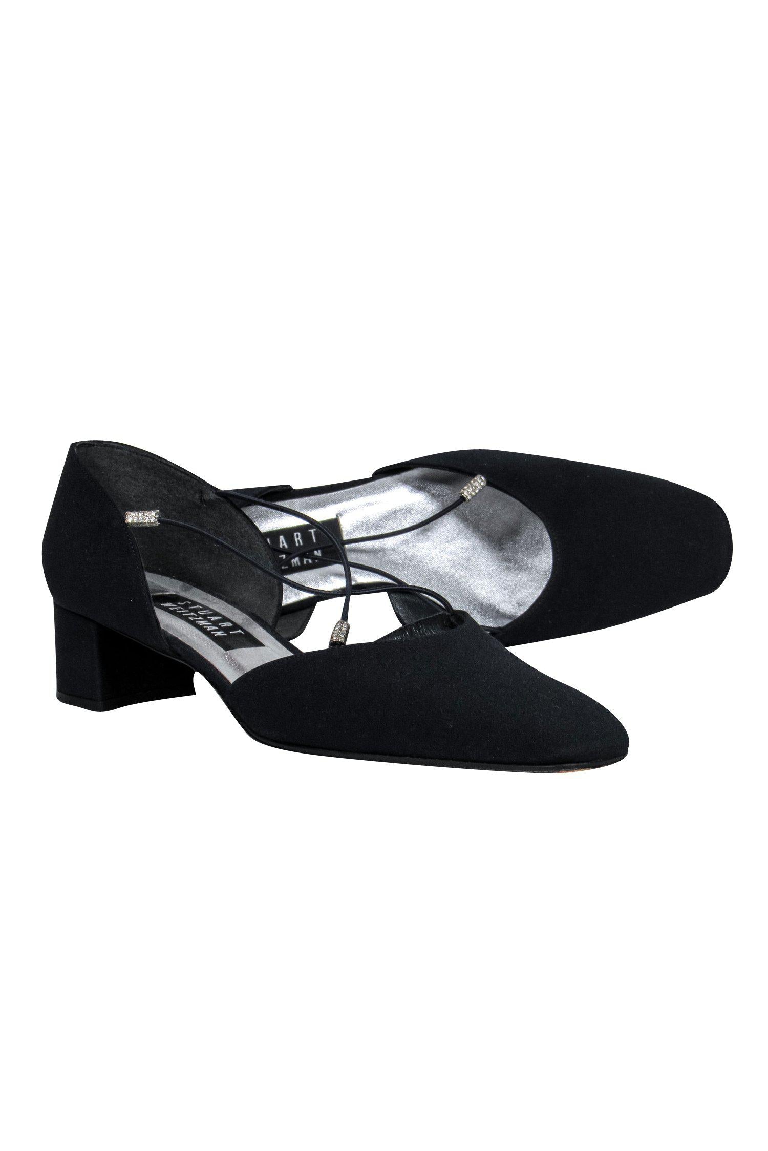 Stuart Weitzman Glamorous Black Block Heel Crisscross Pumps - Size 7.5